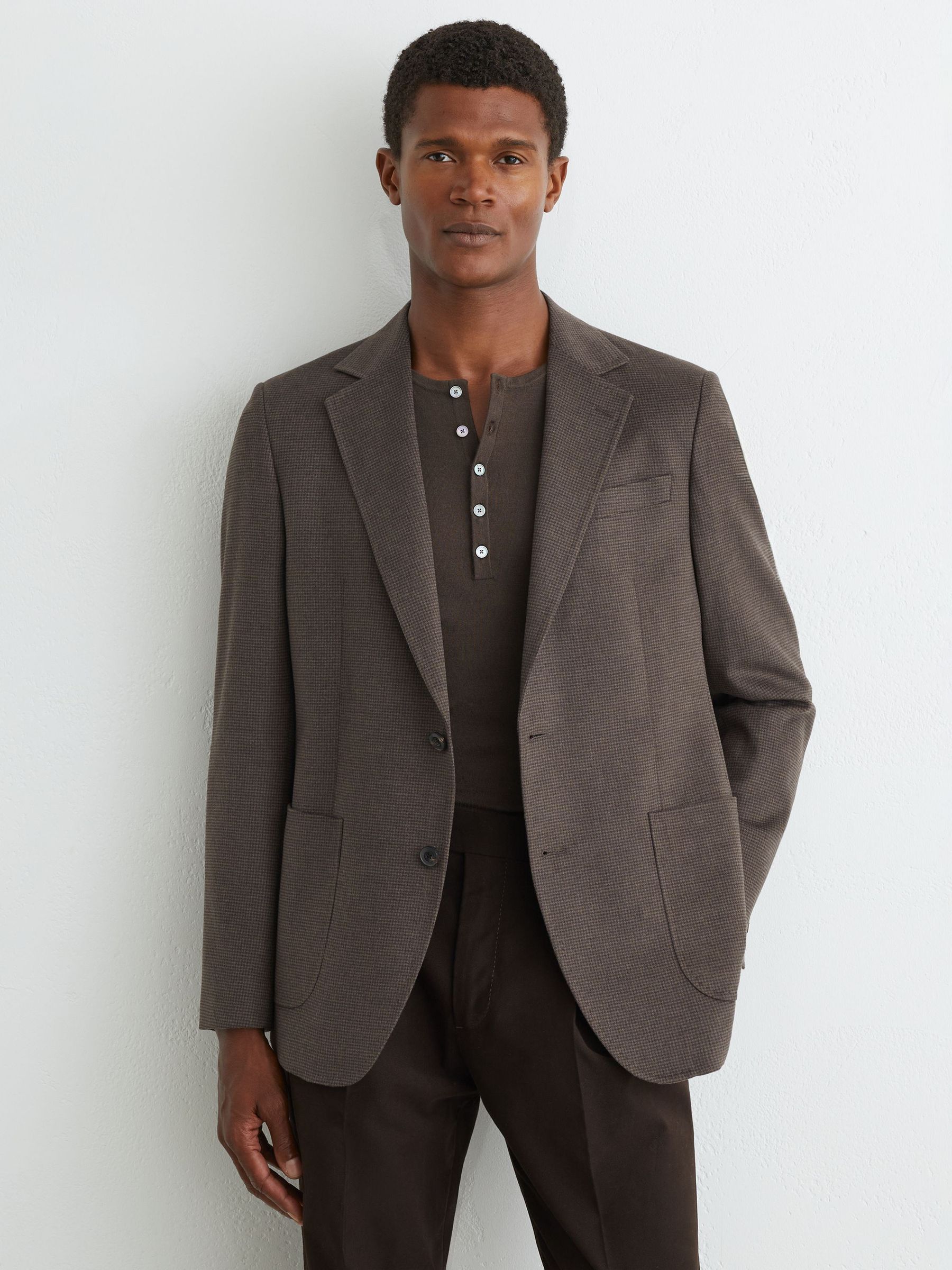 Check Single-Breasted Blazer with Gilet Insert Tailored-Fit in Brown - Image 7 of 12