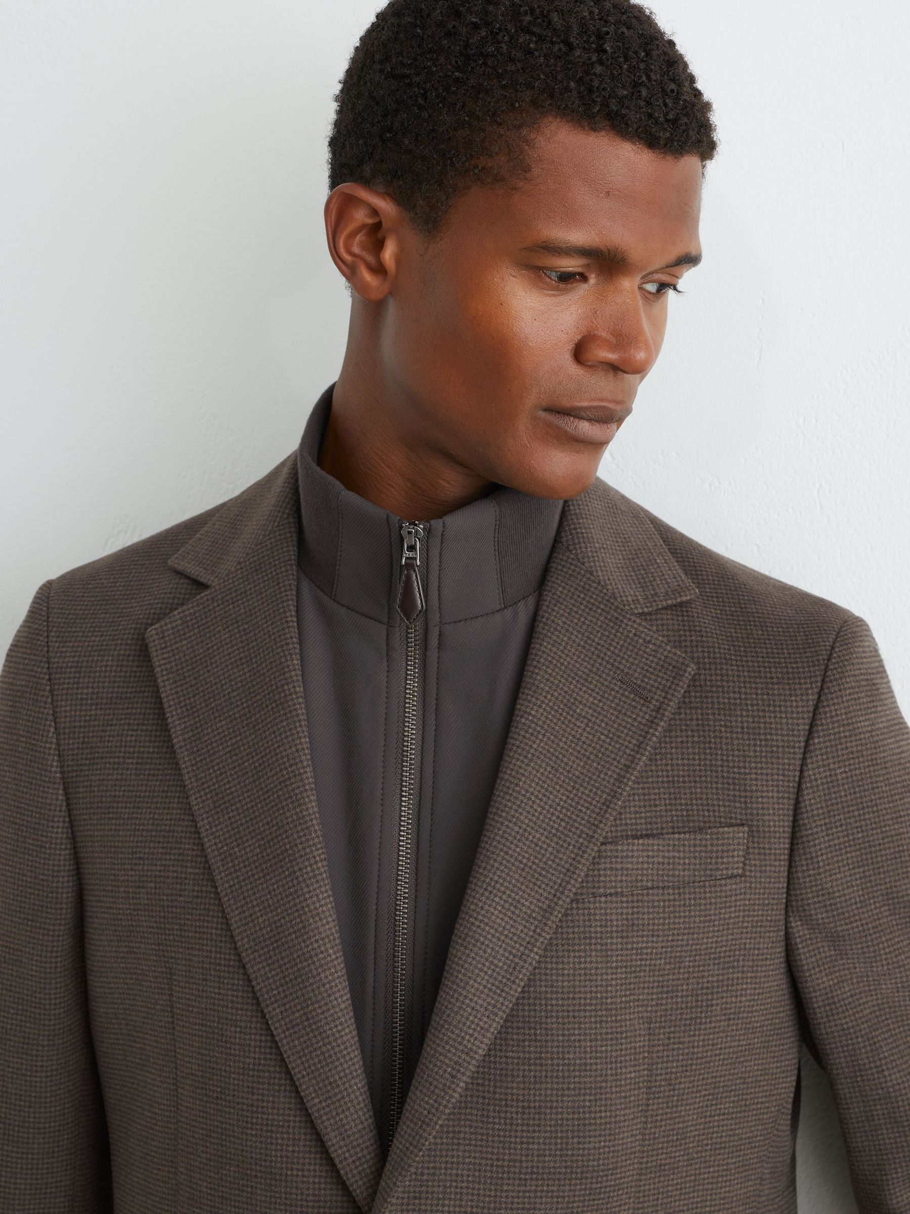 Check Single-Breasted Blazer with Gilet Insert Tailored-Fit in Brown - Image 8 of 12
