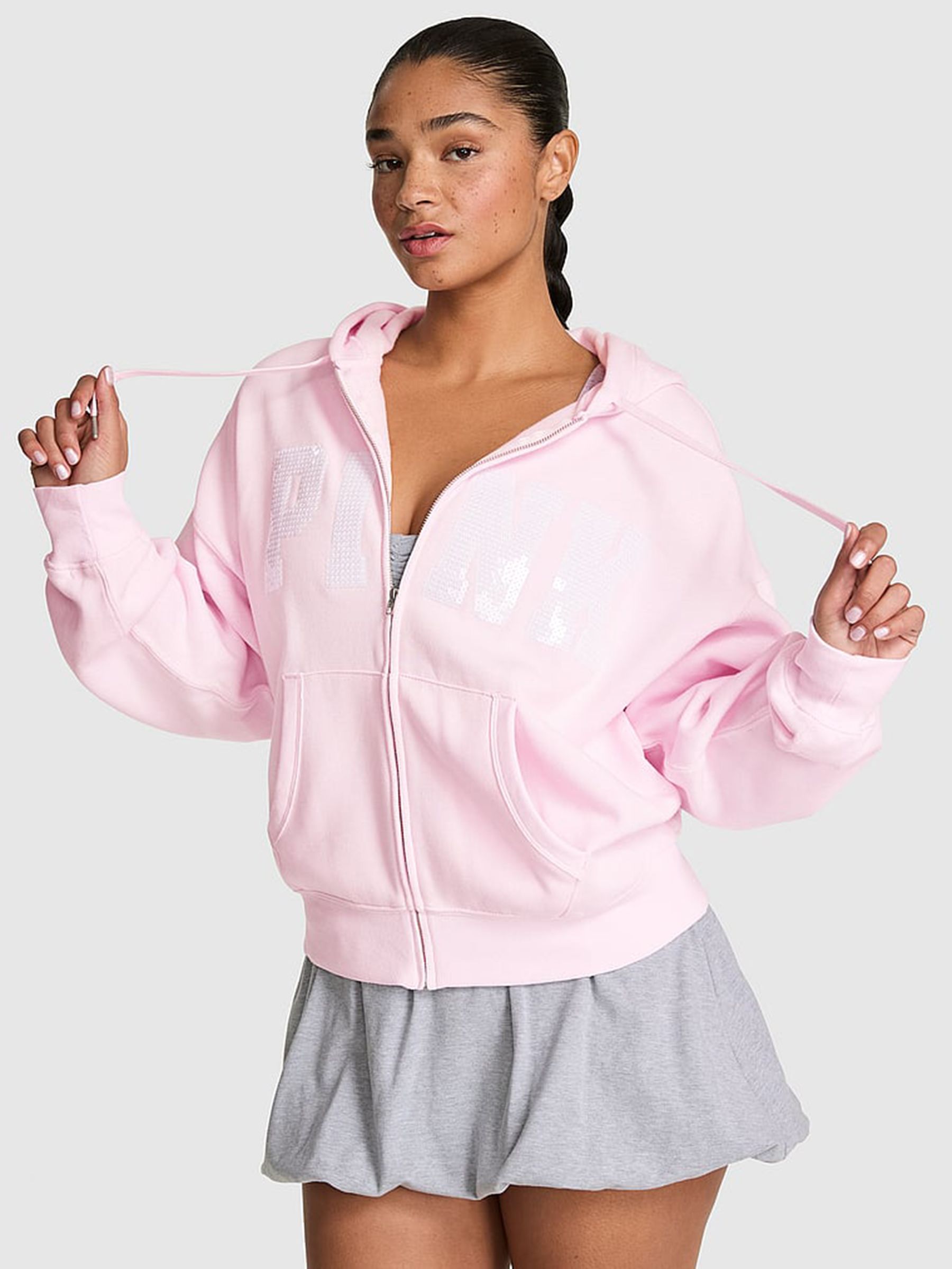 Pink Tulip Fleece Zip Up Hoodie - Image 1 of 2 Pink Tulip Fleece Zip Up Hoodie - Image 1 of 2