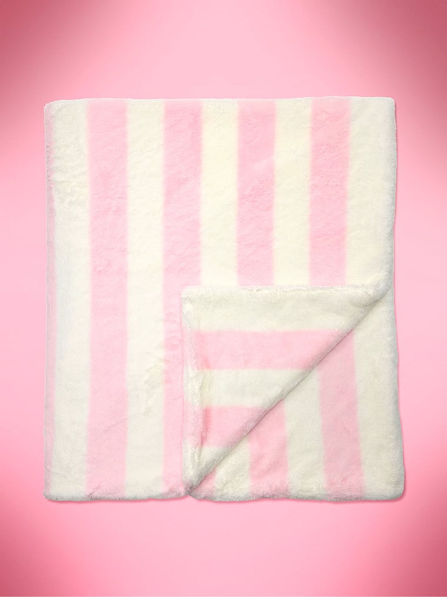 Pink Iconic Stripe Fashion Show Faux Fur Blanket - Image 1 of 1 Pink Iconic Stripe Fashion Show Faux Fur Blanket - Image 1 of 1