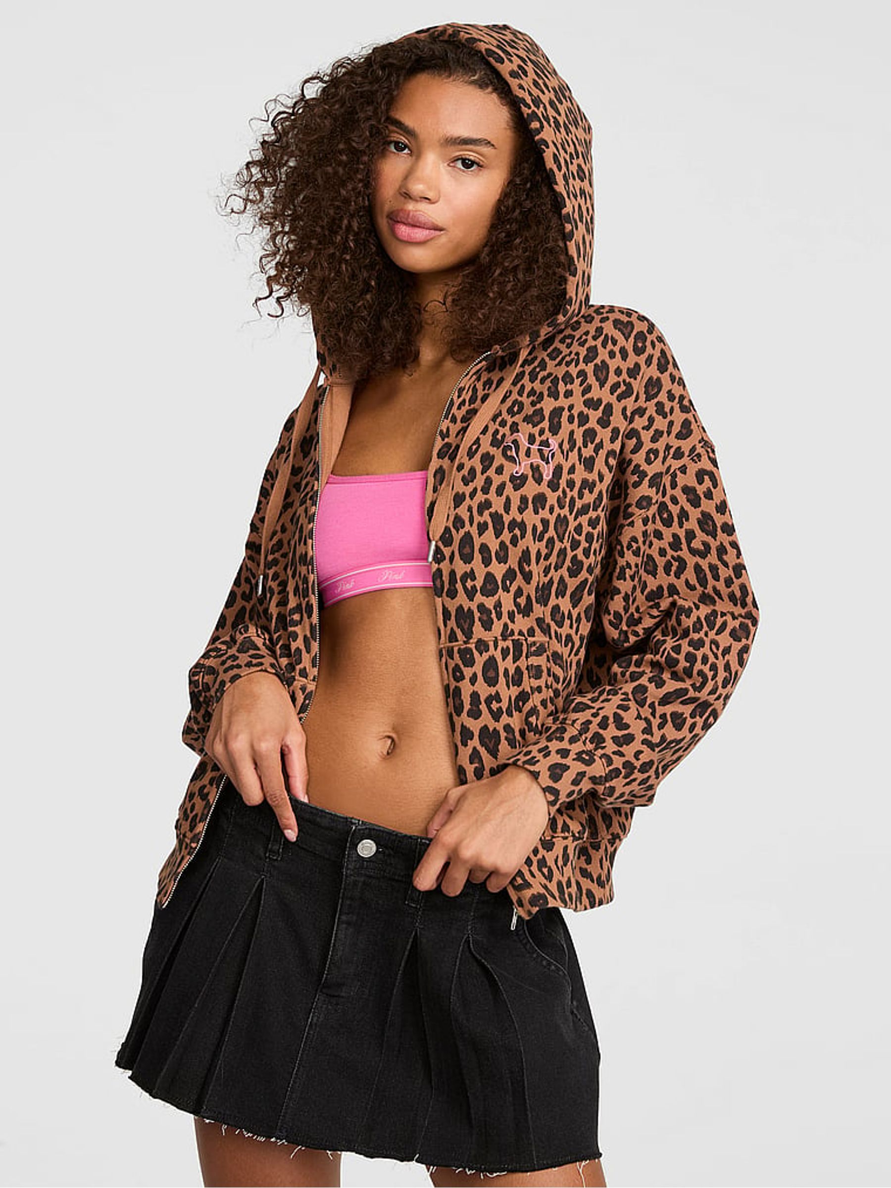Leopard Brown Fleece Zip Up Hoodie - Image 1 of 2