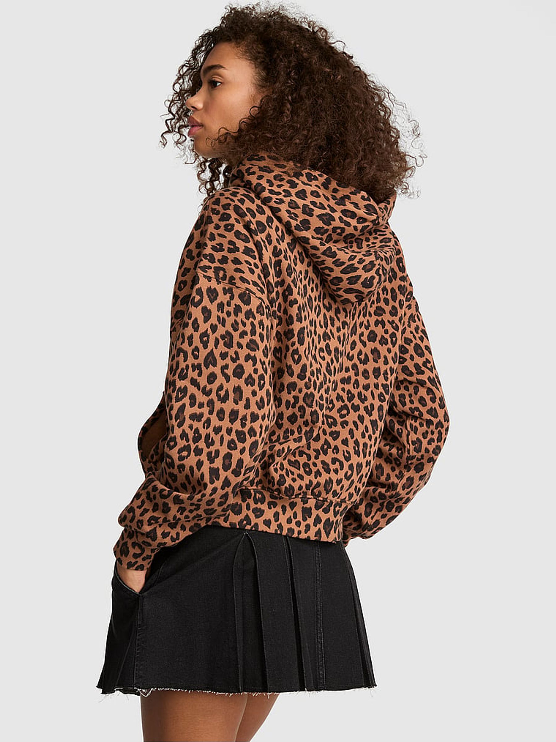 Leopard Brown Fleece Zip Up Hoodie - Image 2 of 2