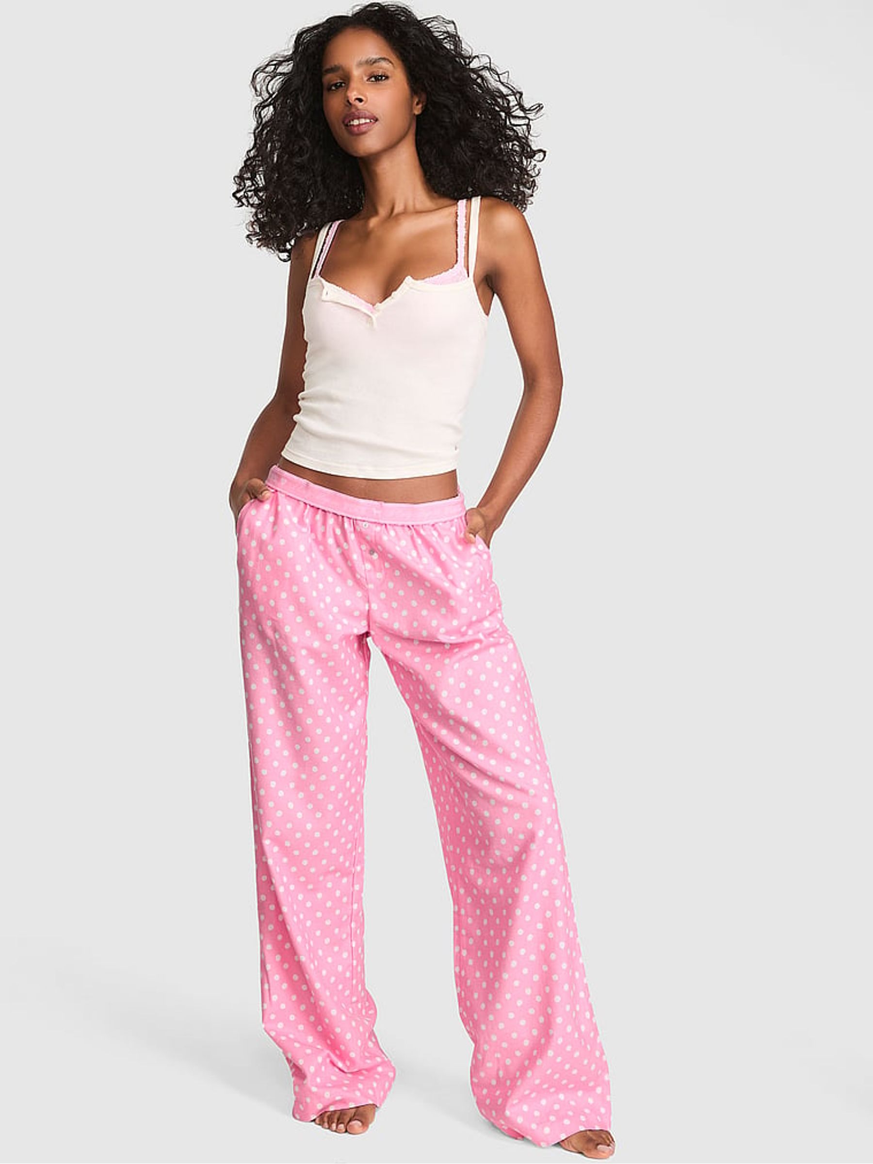 Pink Lollipop Polka Dot Long Flannel Pyjama Bottoms - Image 1 of 3