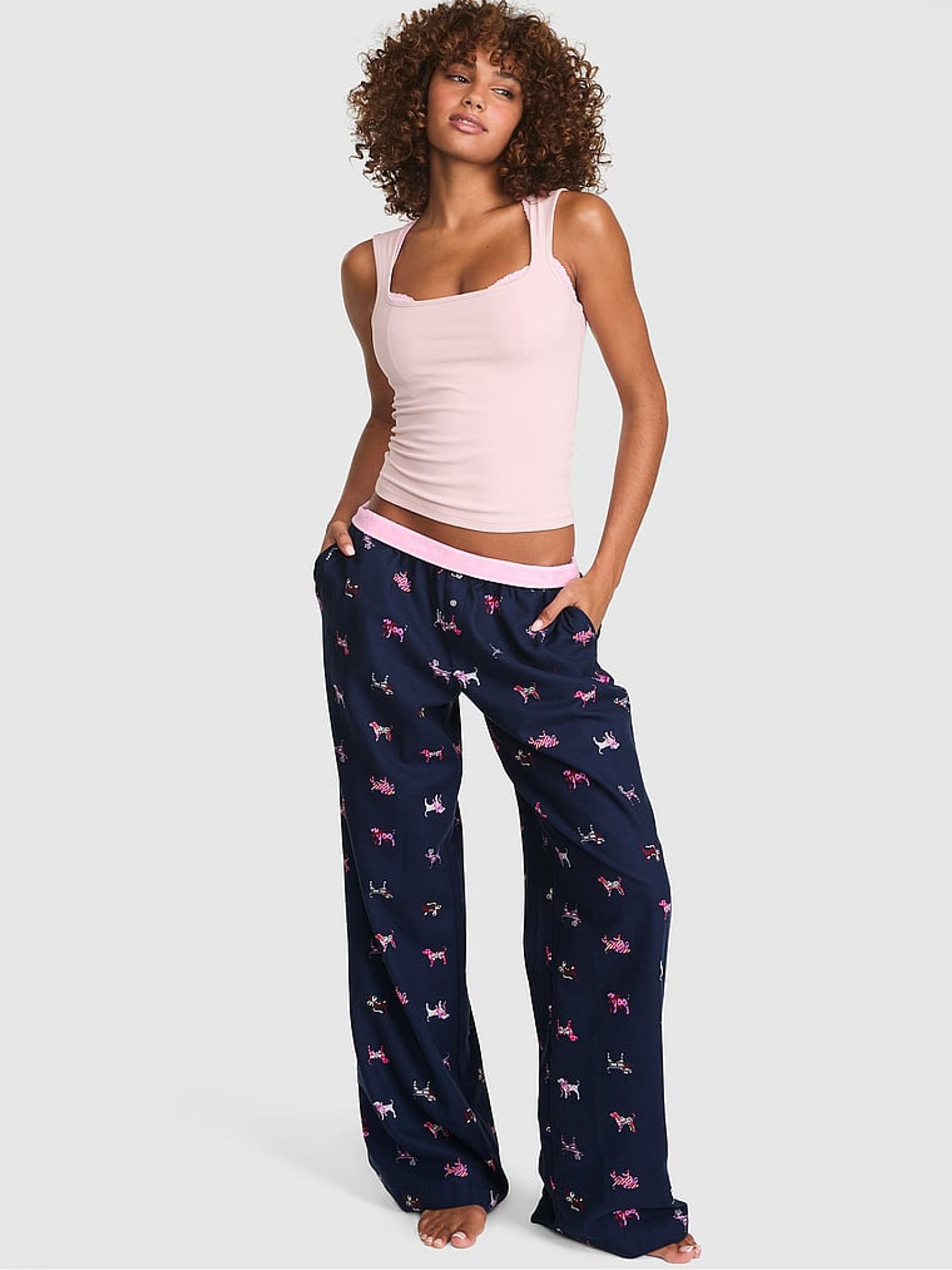 Navy Blue Dog Print Long Flannel Pyjama Bottoms - Image 1 of 2