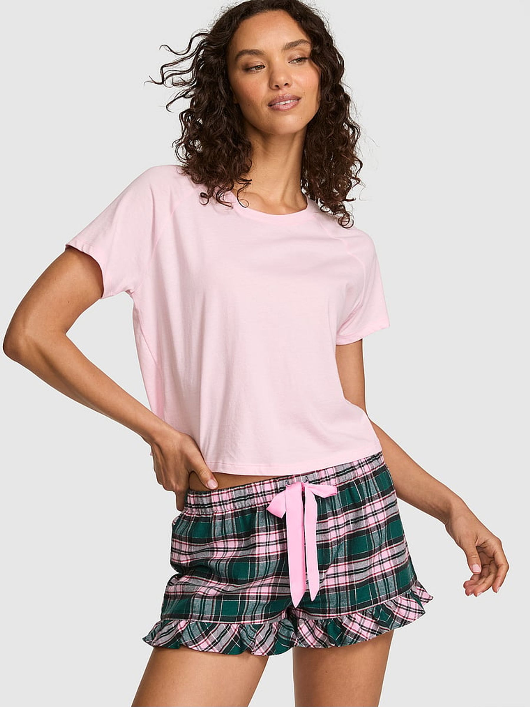 Pink Lollipop/Dark Garden Plaid Short Flannel Pyjama Bottoms - Image 1 of 2