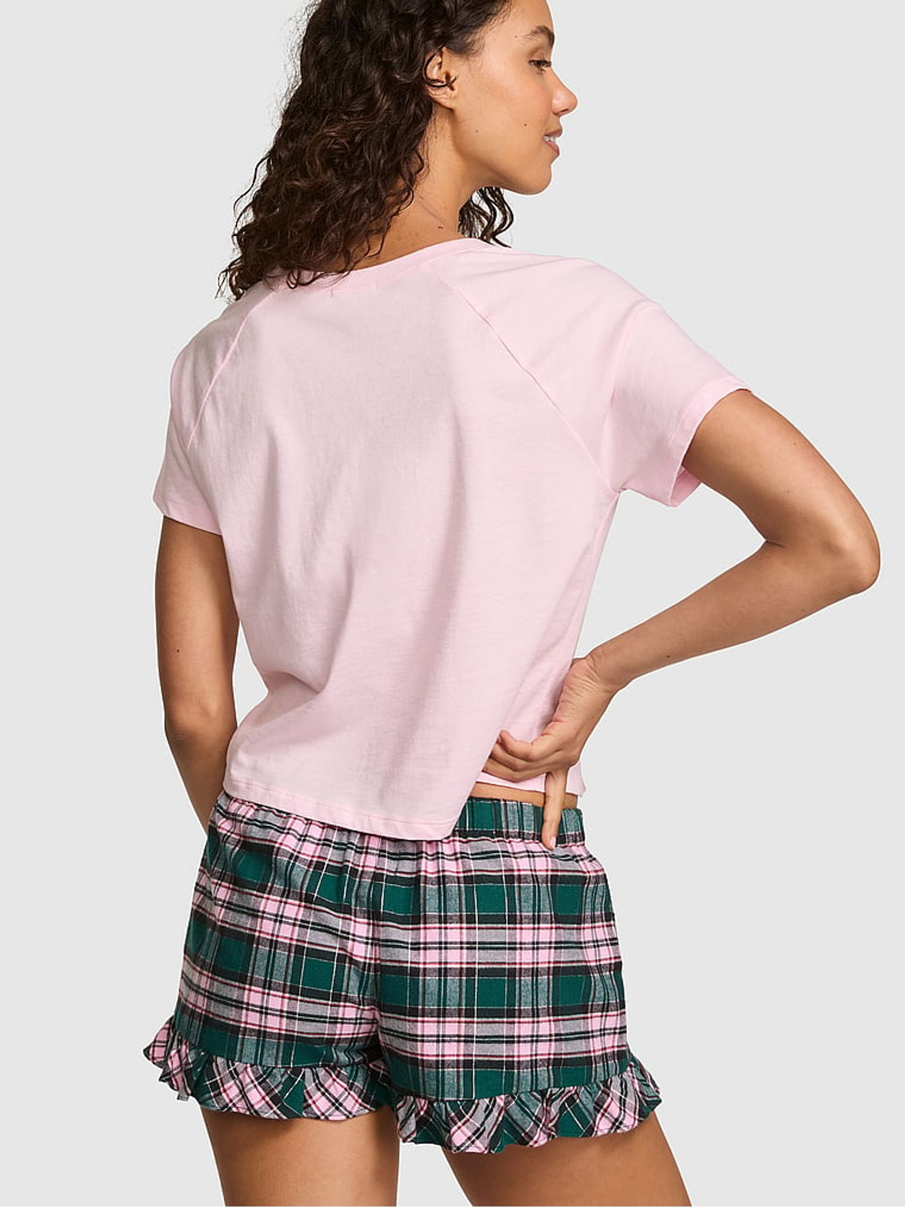 Pink Lollipop/Dark Garden Plaid Short Flannel Pyjama Bottoms - Image 2 of 2