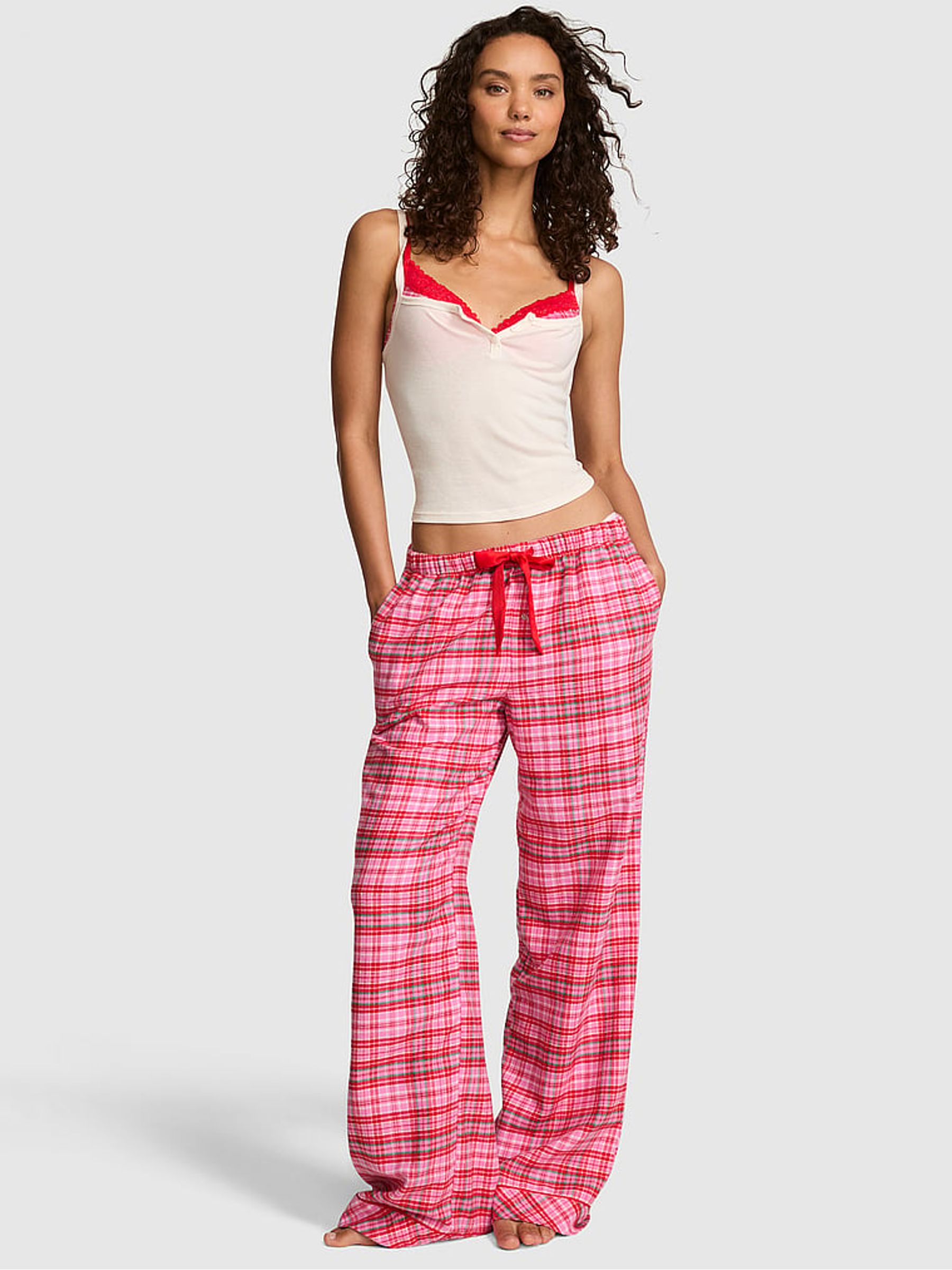 Sizzling Strawberry Pink Tartan Long Flannel Pyjama Bottoms - Image 1 of 2 Sizzling Strawberry Pink Tartan Long Flannel Pyjama Bottoms - Image 1 of 2