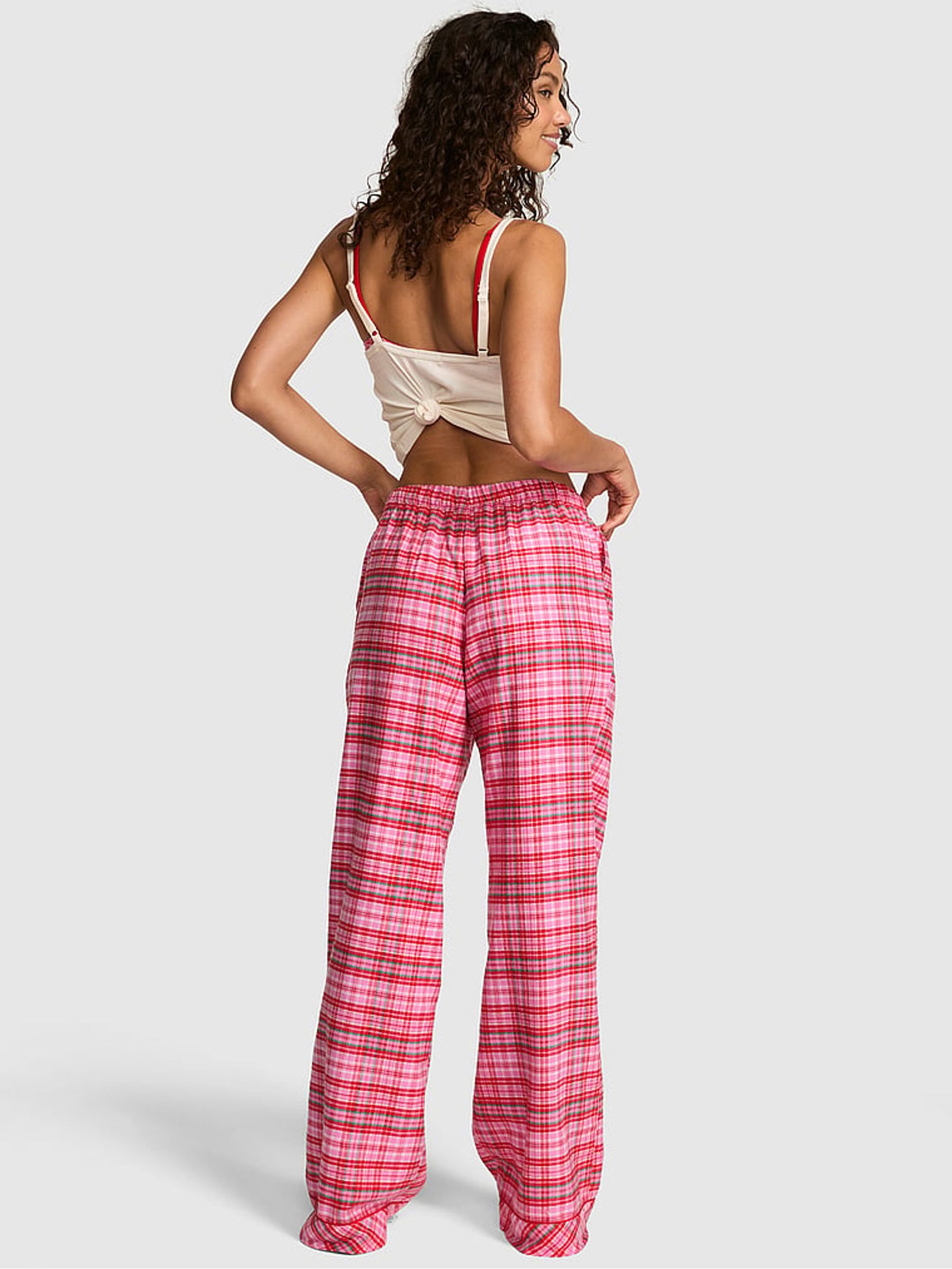 Sizzling Strawberry Pink Tartan Long Flannel Pyjama Bottoms - Image 2 of 2 Sizzling Strawberry Pink Tartan Long Flannel Pyjama Bottoms - Image 2 of 2