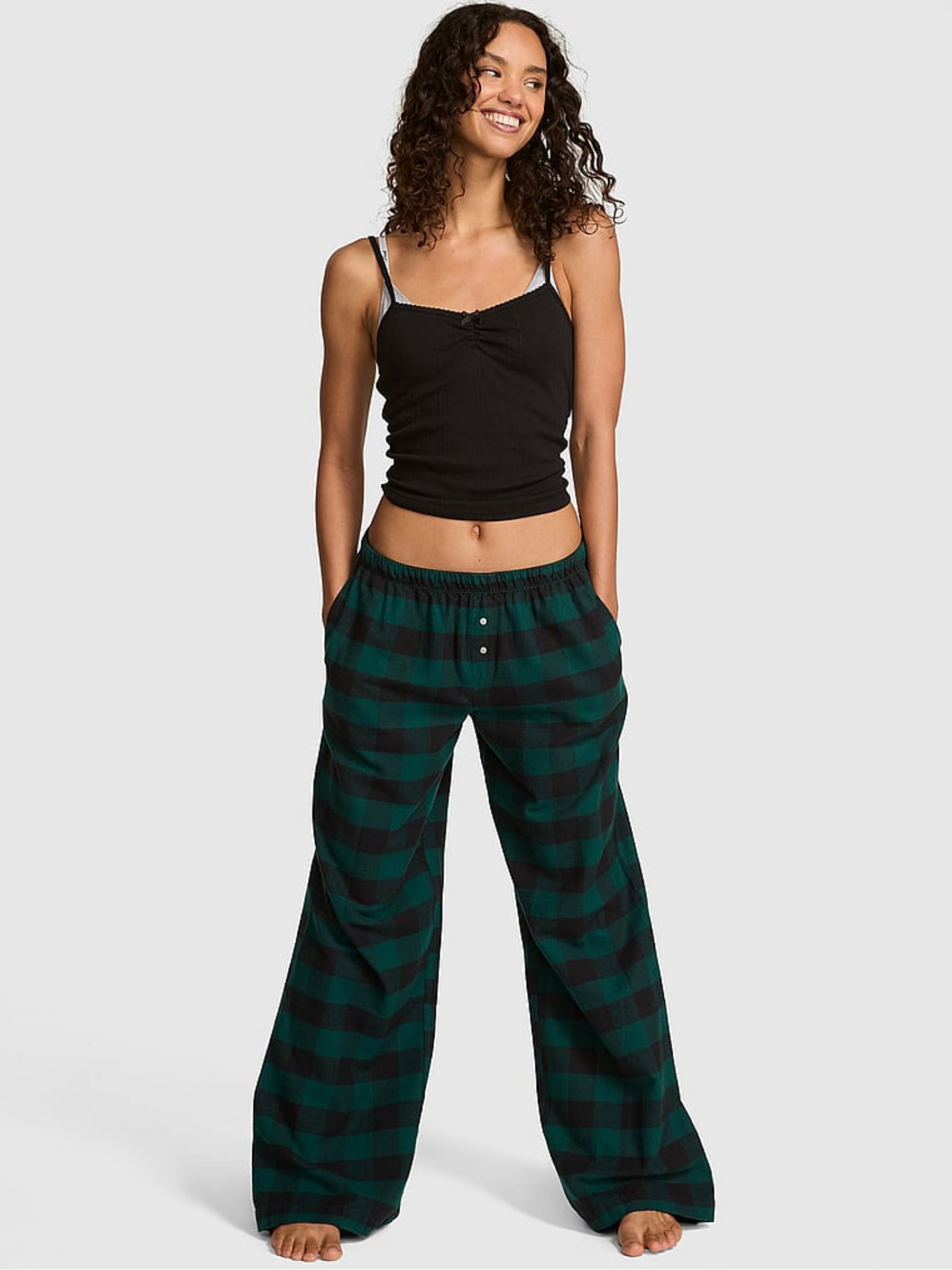 Dark Garden Green Tartan Long Flannel Pyjama Bottoms - Image 1 of 2