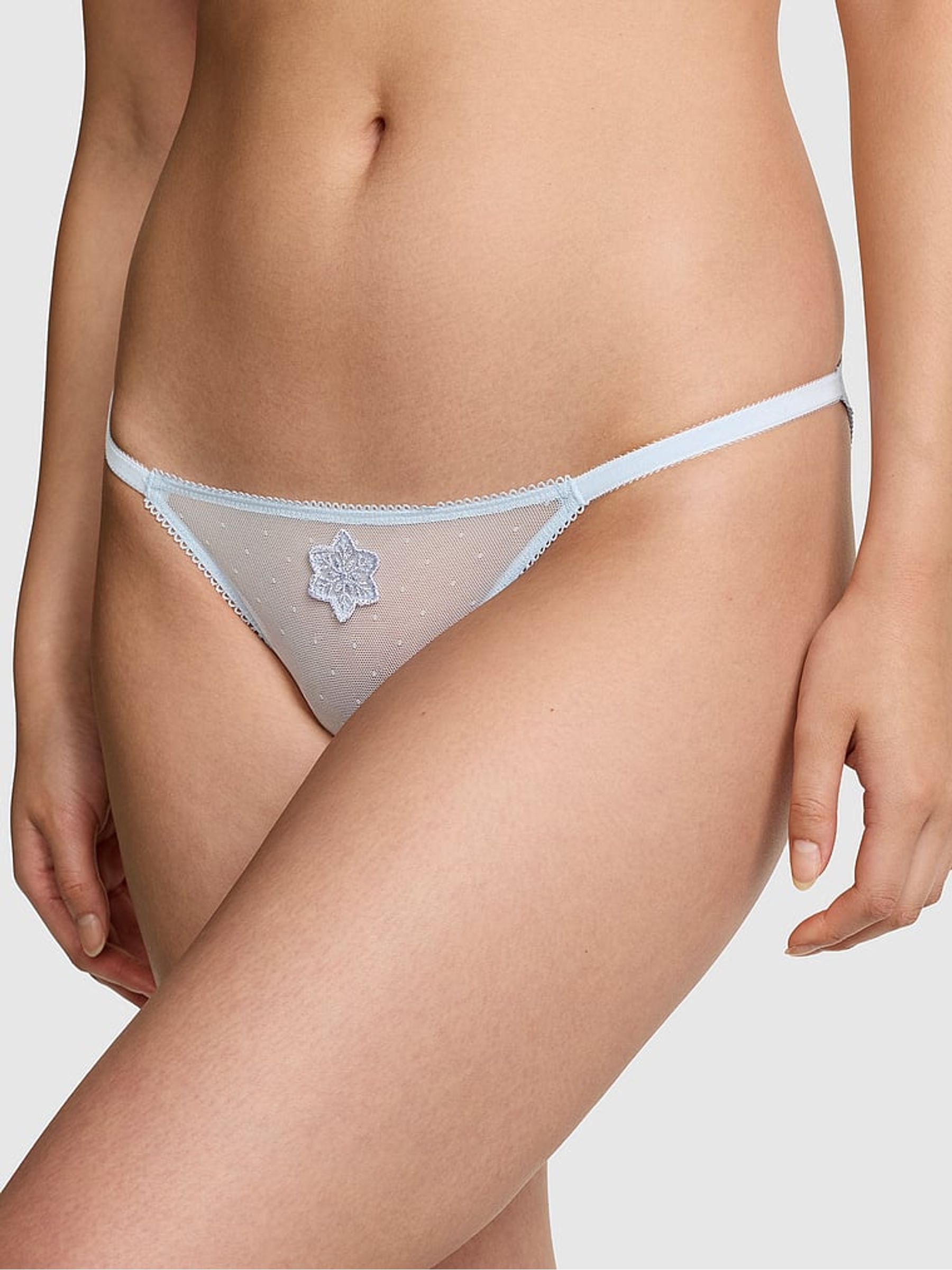 Light Blue Bikini Snowflake Embroidery Knickers - Image 1 of 2