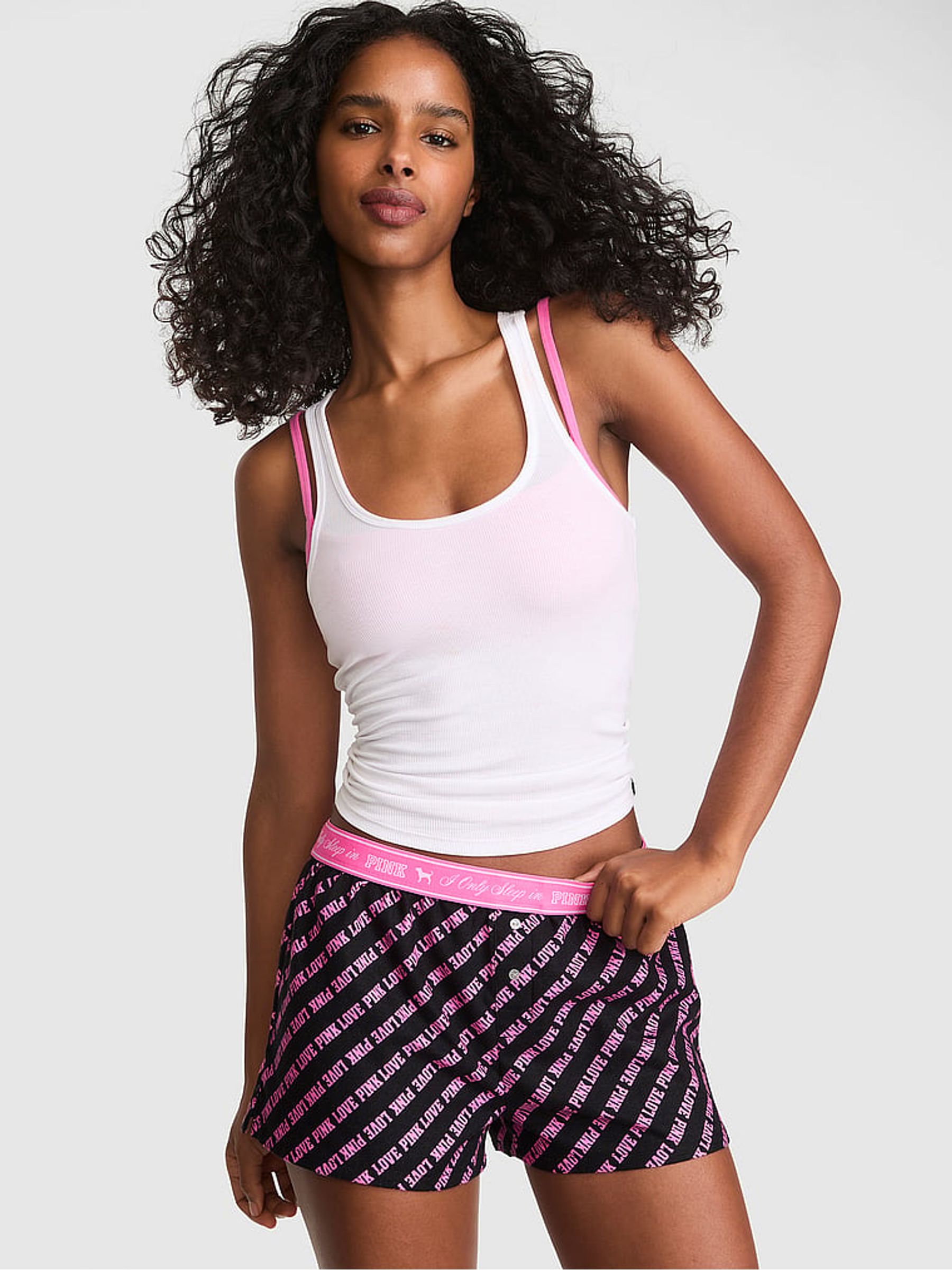Black 'LOVE PINK' Print Pyjamas Short Bottoms - Image 1 of 2