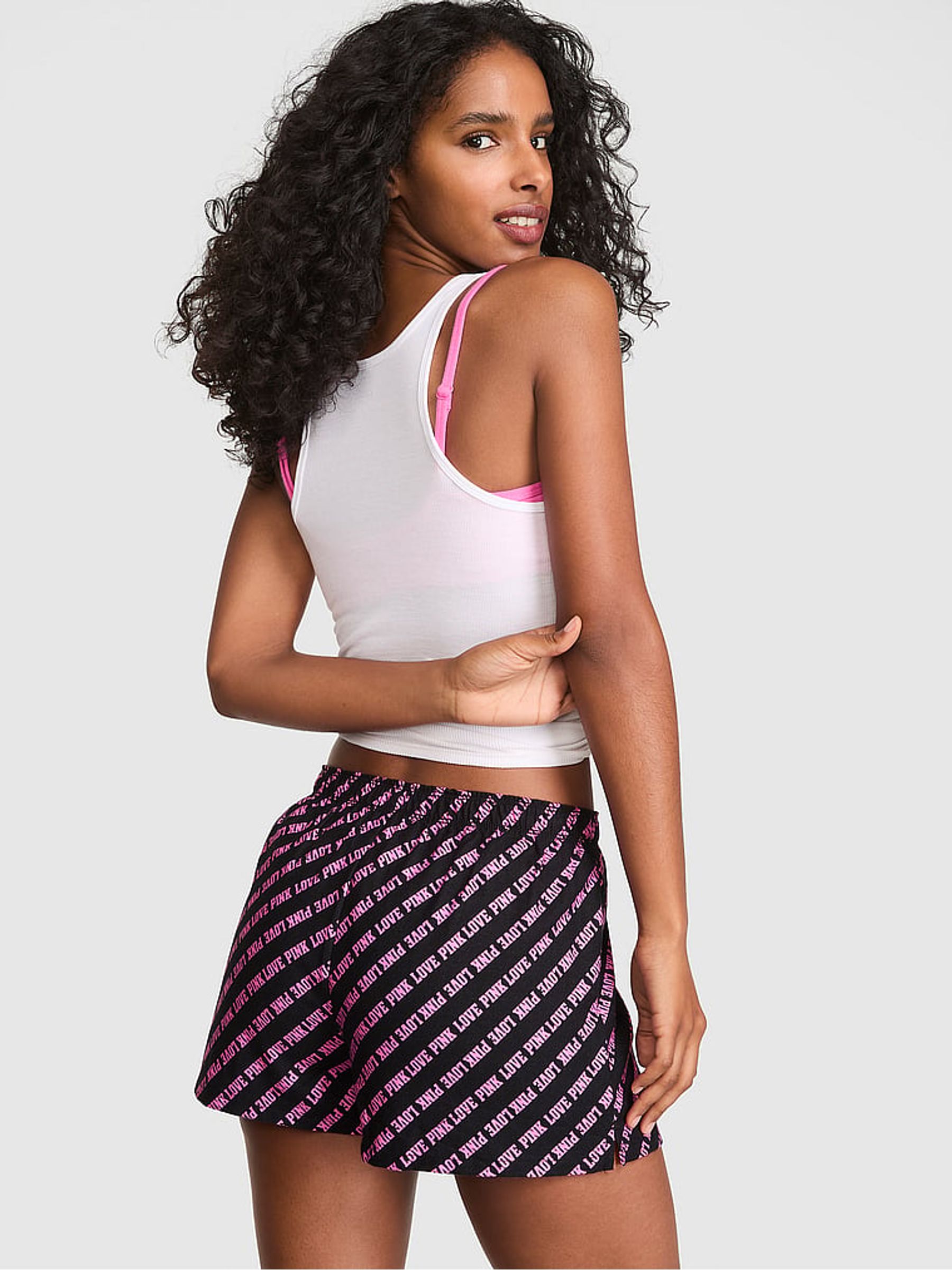 Black 'LOVE PINK' Print Pyjamas Short Bottoms - Image 2 of 2