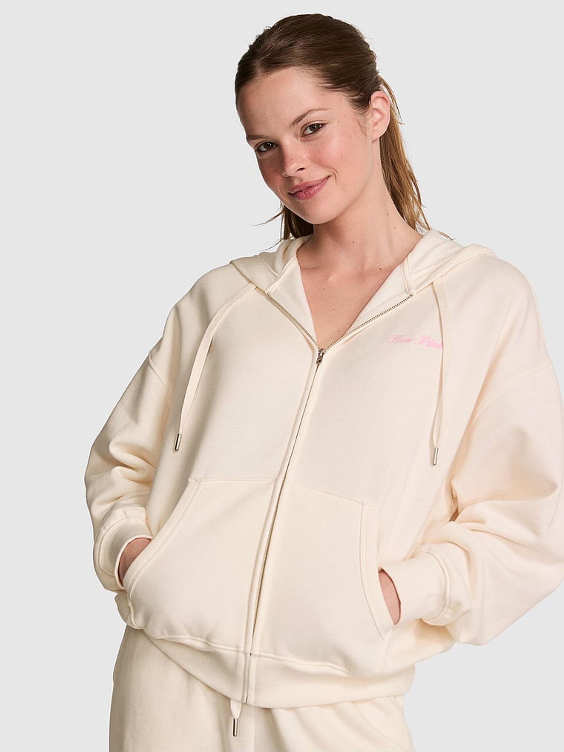 Cozy White Fleece Zip Up Hoodie - Image 1 of 2 Cozy White Fleece Zip Up Hoodie - Image 1 of 2