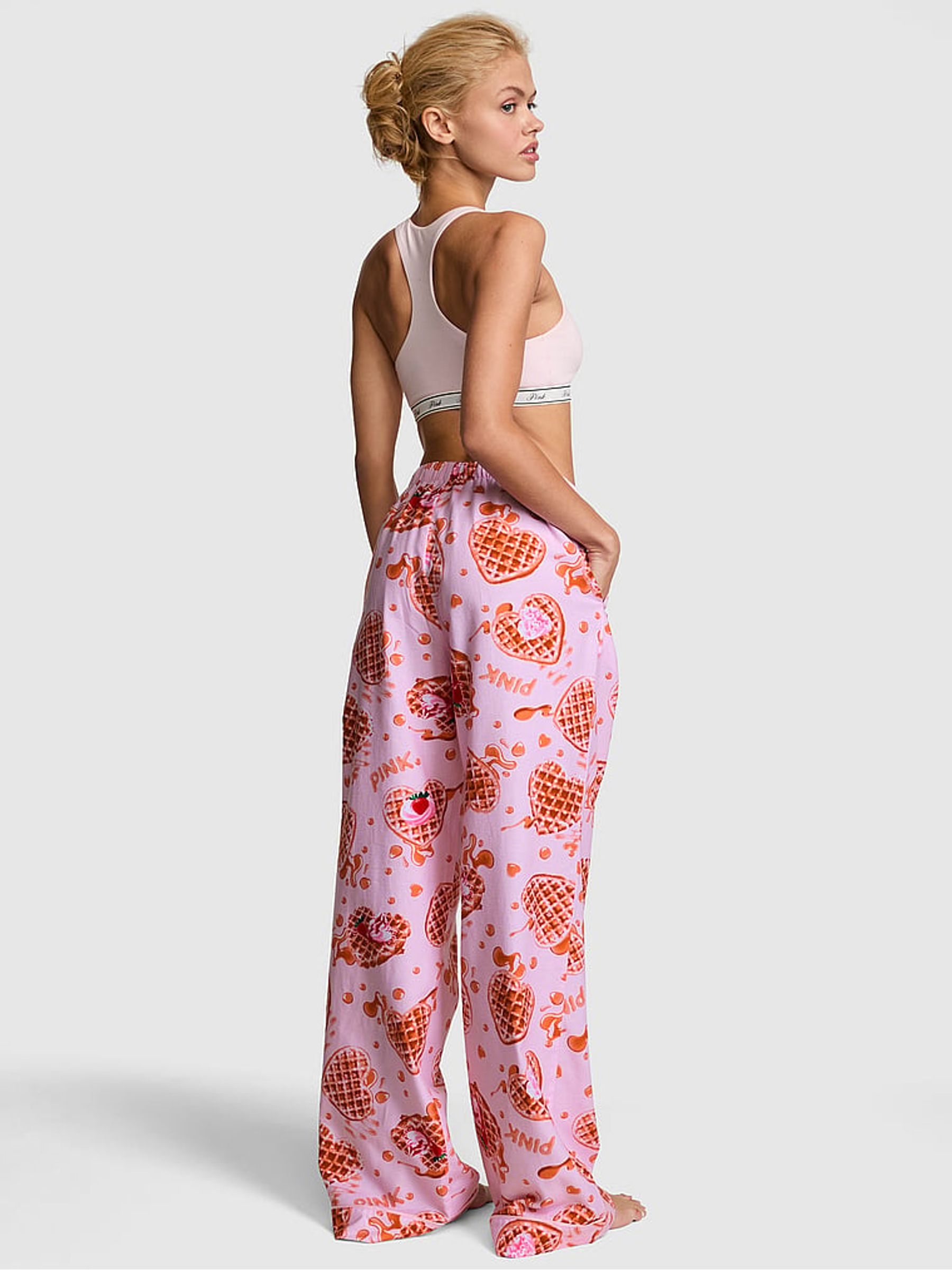 Coconut Pink Waffle Print Long Flannel Pyjama Bottoms - Image 2 of 2 Coconut Pink Waffle Print Long Flannel Pyjama Bottoms - Image 2 of 2