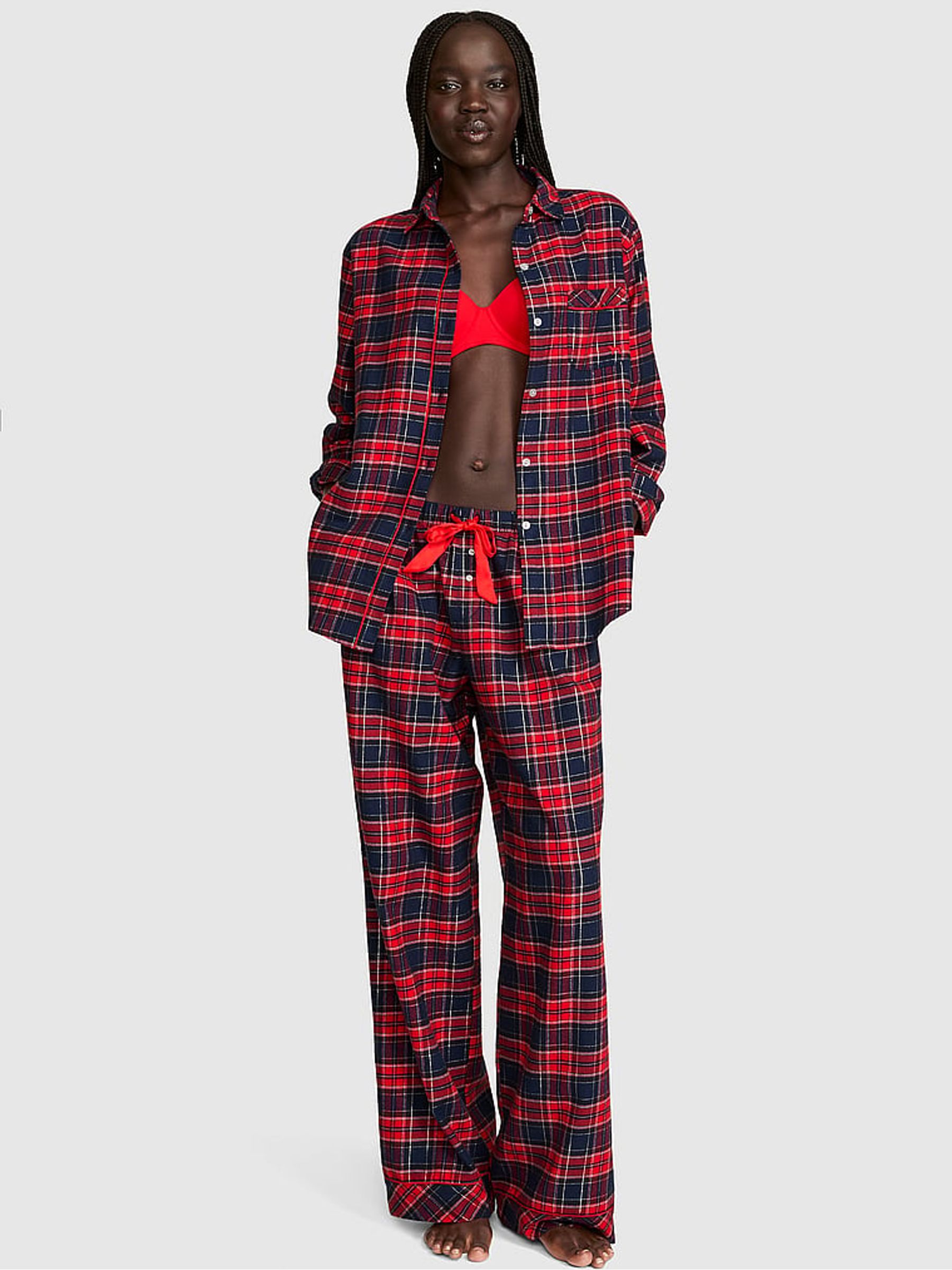 Navy Blue/Red Tartan Long Flannel Pyjama Set - Image 2 of 3