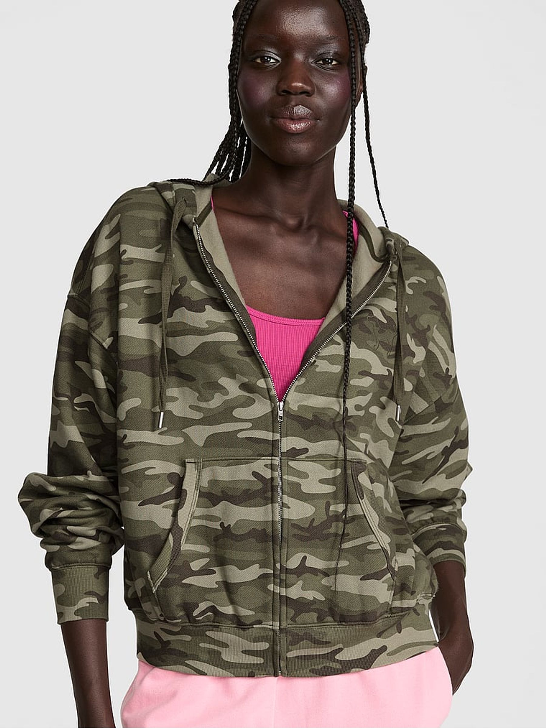 Camo Green Fleece Zip Up Hoodie - Image 1 of 2