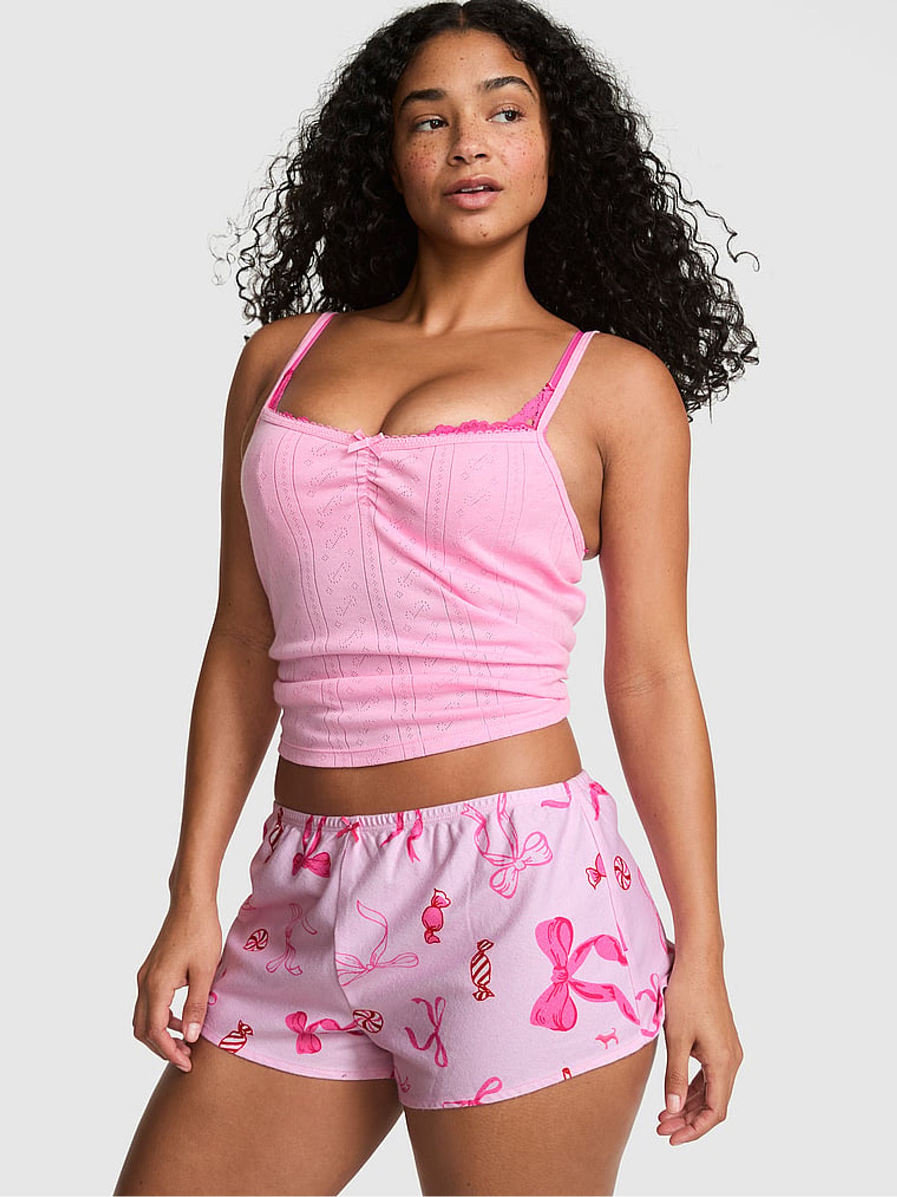 Coconut Pink Bow Print Short Flannel Pyjama Bottoms - Image 1 of 2