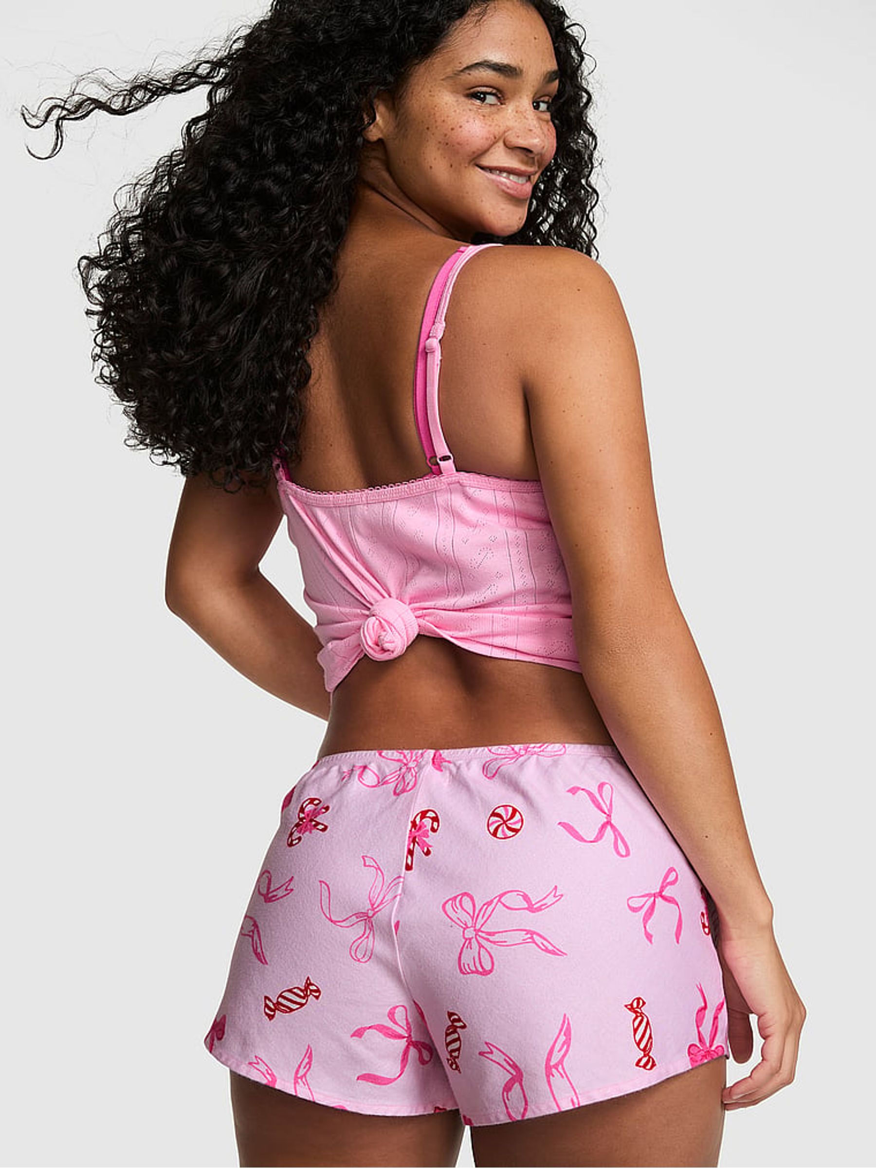 Coconut Pink Bow Print Short Flannel Pyjama Bottoms - Image 2 of 2
