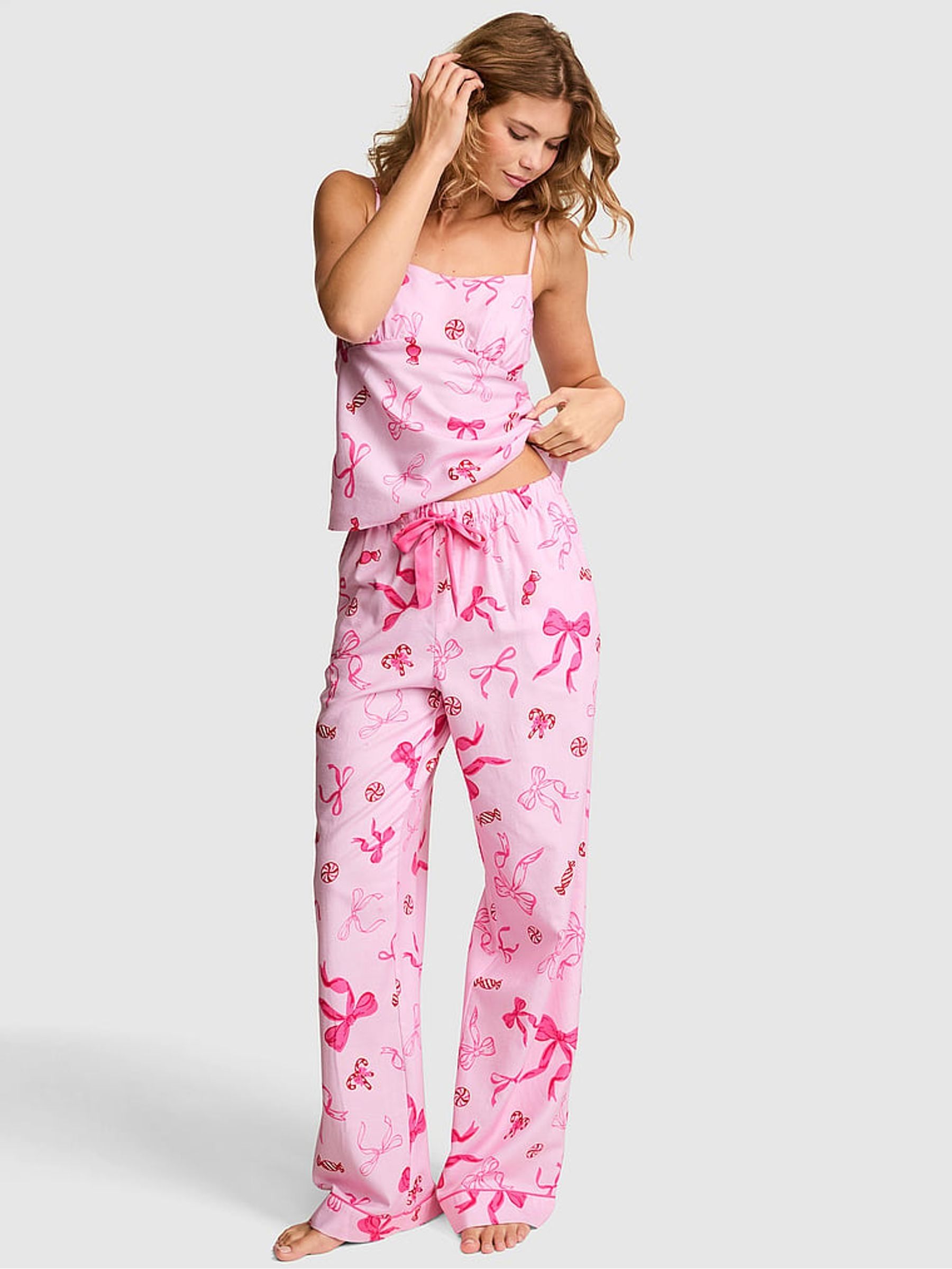 Coconut Pink Bow Print Long Flannel Pyjama Bottoms - Image 1 of 2 Coconut Pink Bow Print Long Flannel Pyjama Bottoms - Image 1 of 2