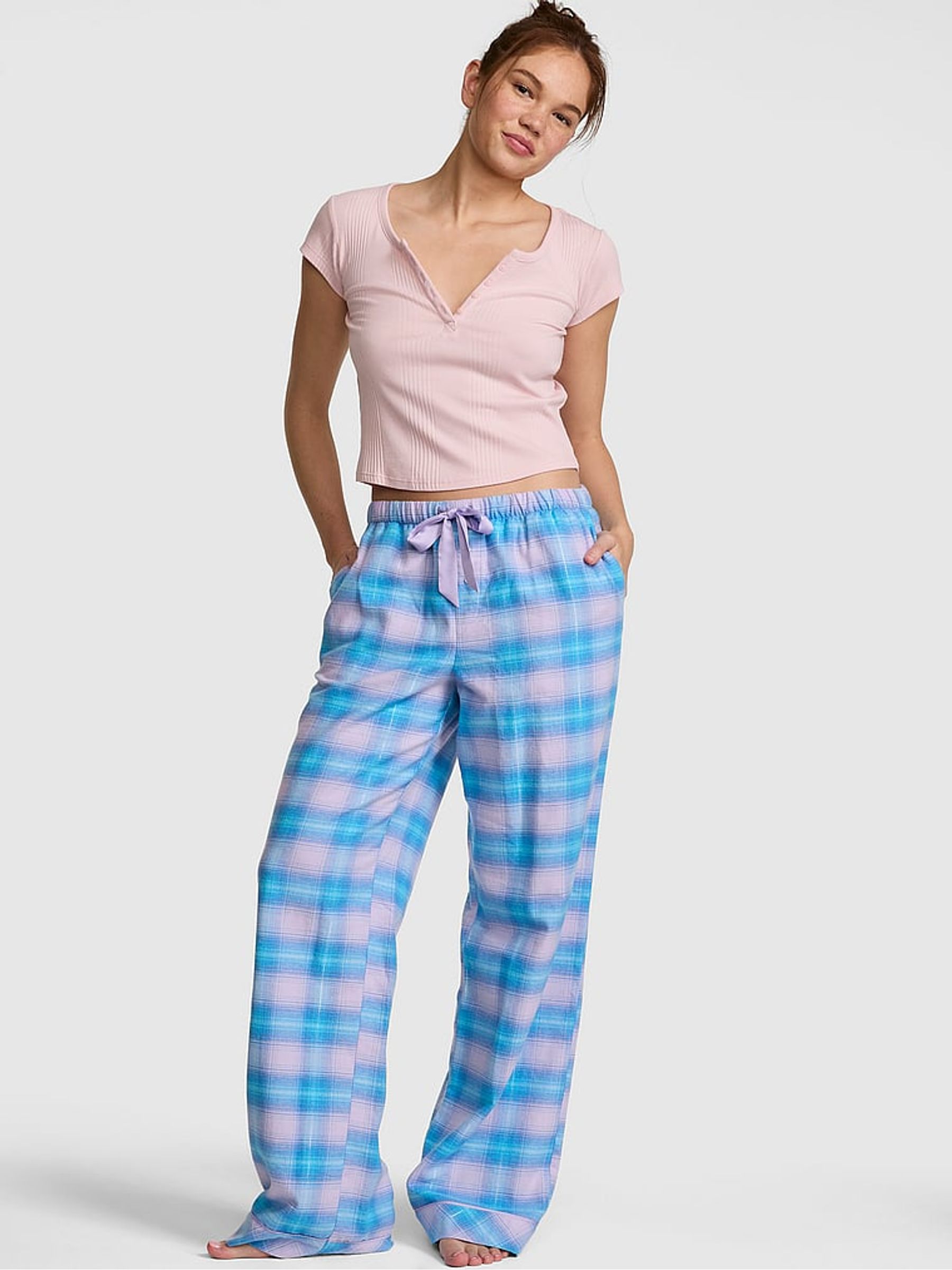 Lilac Purple Crush Tartan Long Flannel Pyjama Bottoms - Image 1 of 2