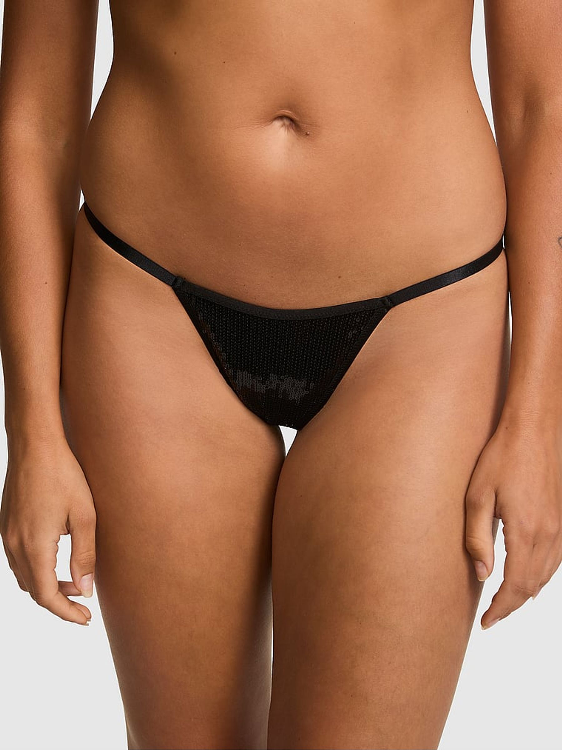 Black Mini Scoop Thong Sequin Mesh Knickers - Image 1 of 2 Black Mini Scoop Thong Sequin Mesh Knickers - Image 1 of 2