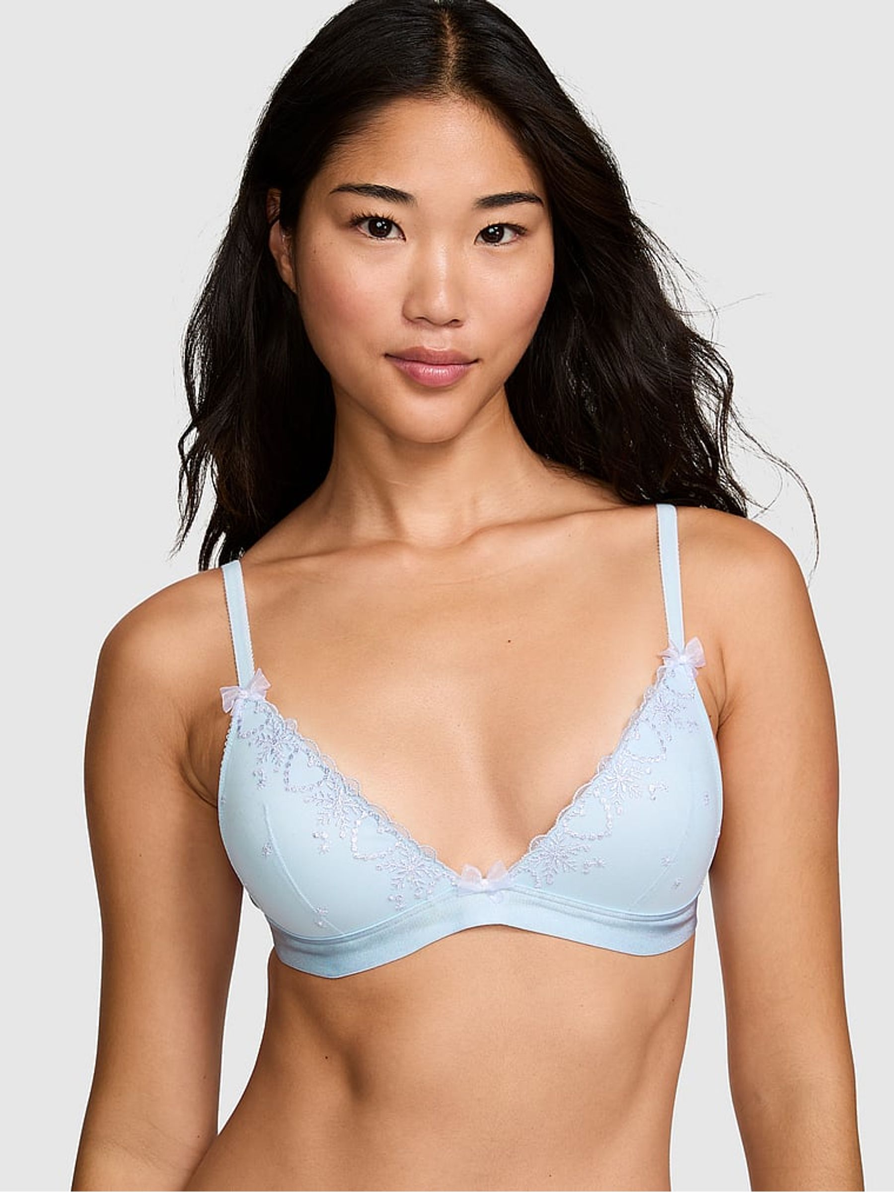 Light Blue Push Up Snowflake Embroidery Bralette - Image 1 of 2 Light Blue Push Up Snowflake Embroidery Bralette - Image 1 of 2