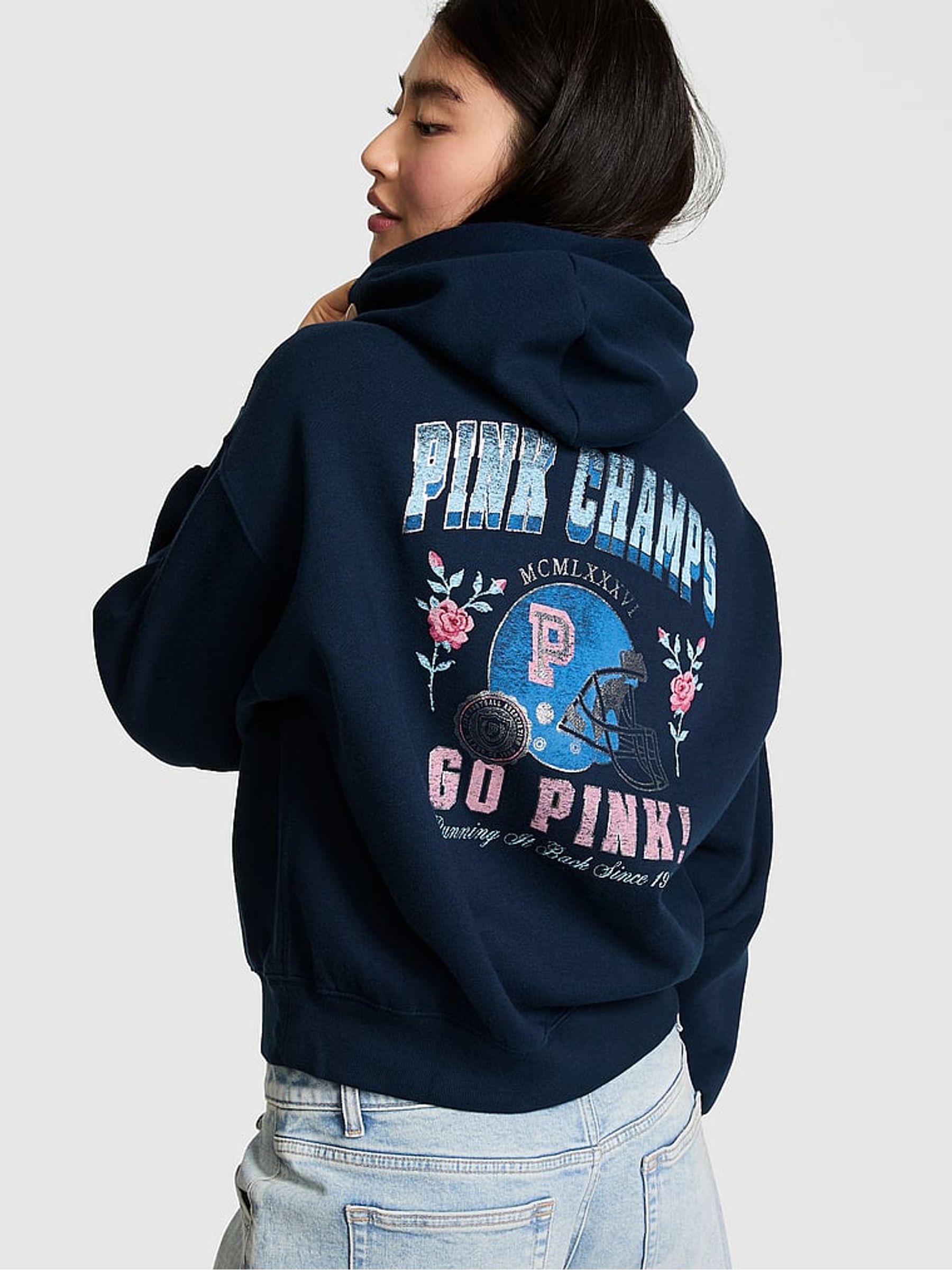 Noir Navy Blue Fleece Zip Up Hoodie - Image 2 of 2