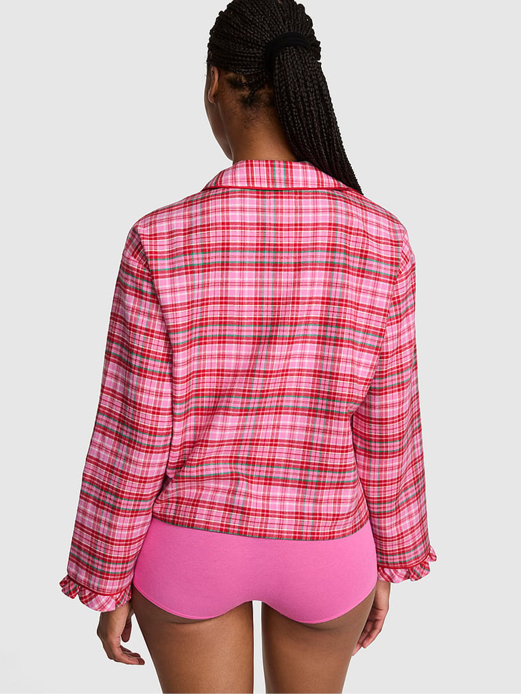 Pink/Red Tartan Flannel Cropped Pyjama Top - Image 2 of 2 Pink/Red Tartan Flannel Cropped Pyjama Top - Image 2 of 2