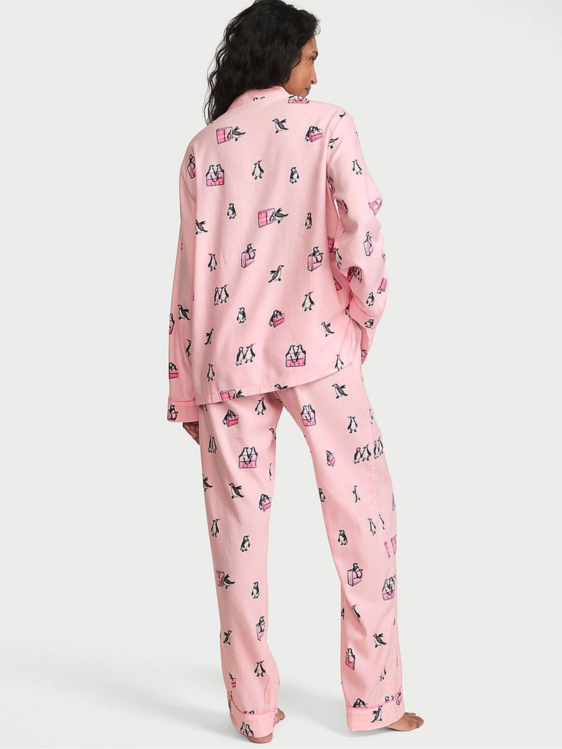 Christmas Pink Penguins Flannel Long Pyjama Set - Image 2 of 2 Christmas Pink Penguins Flannel Long Pyjama Set - Image 2 of 2