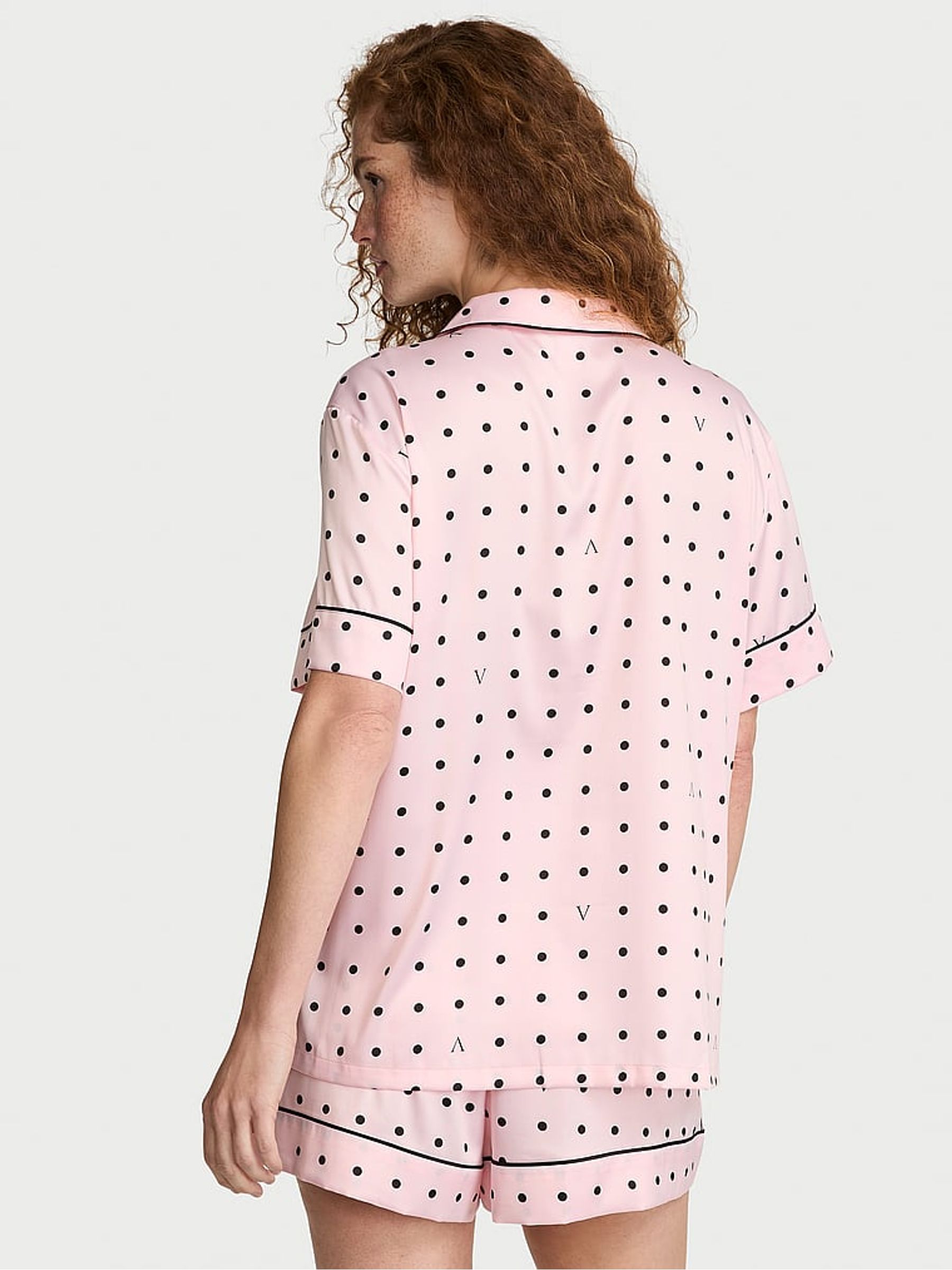 Angel Pink Polka Dot Satin Short Pyjamas Set - Image 3 of 3 Angel Pink Polka Dot Satin Short Pyjamas Set - Image 3 of 3