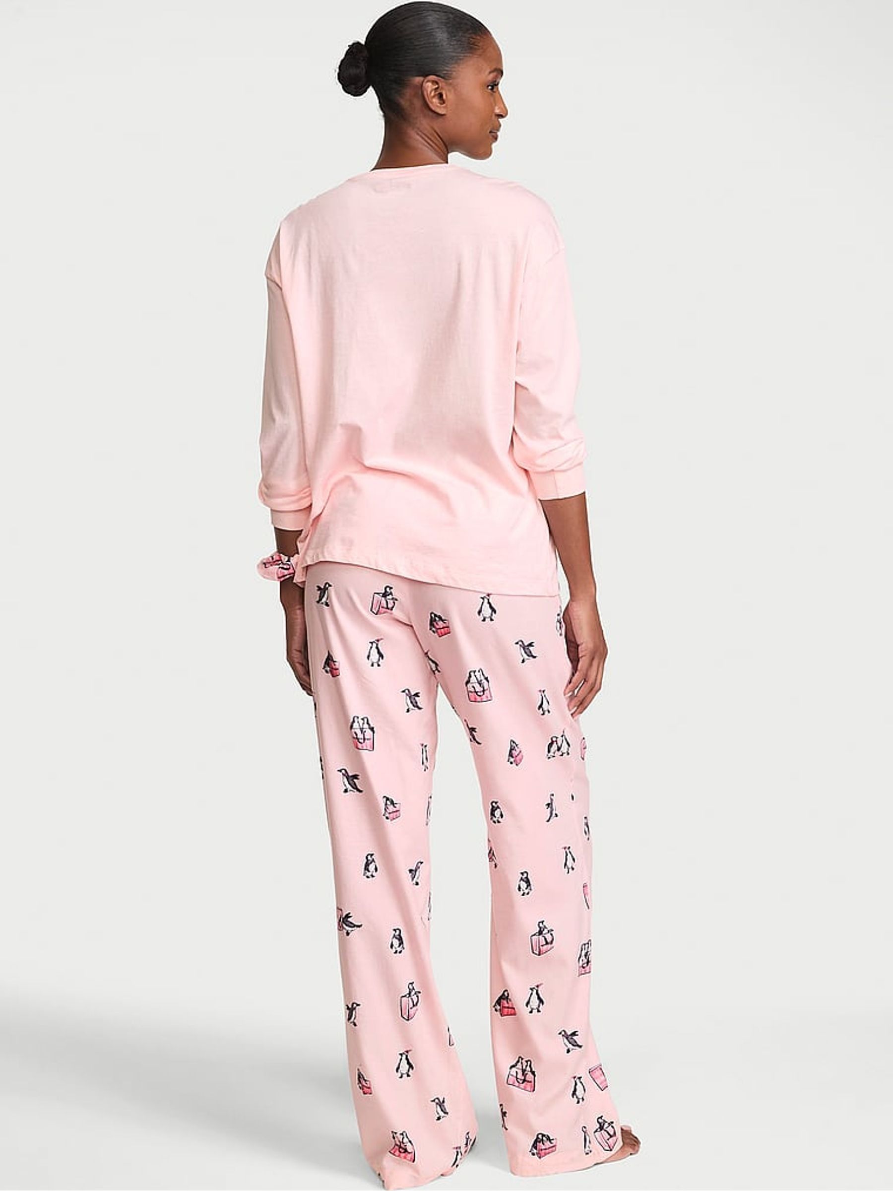 Christmas Pink Penguins Long Sleeve Flannel Pyjamas  Scrunchie Set - Image 3 of 3