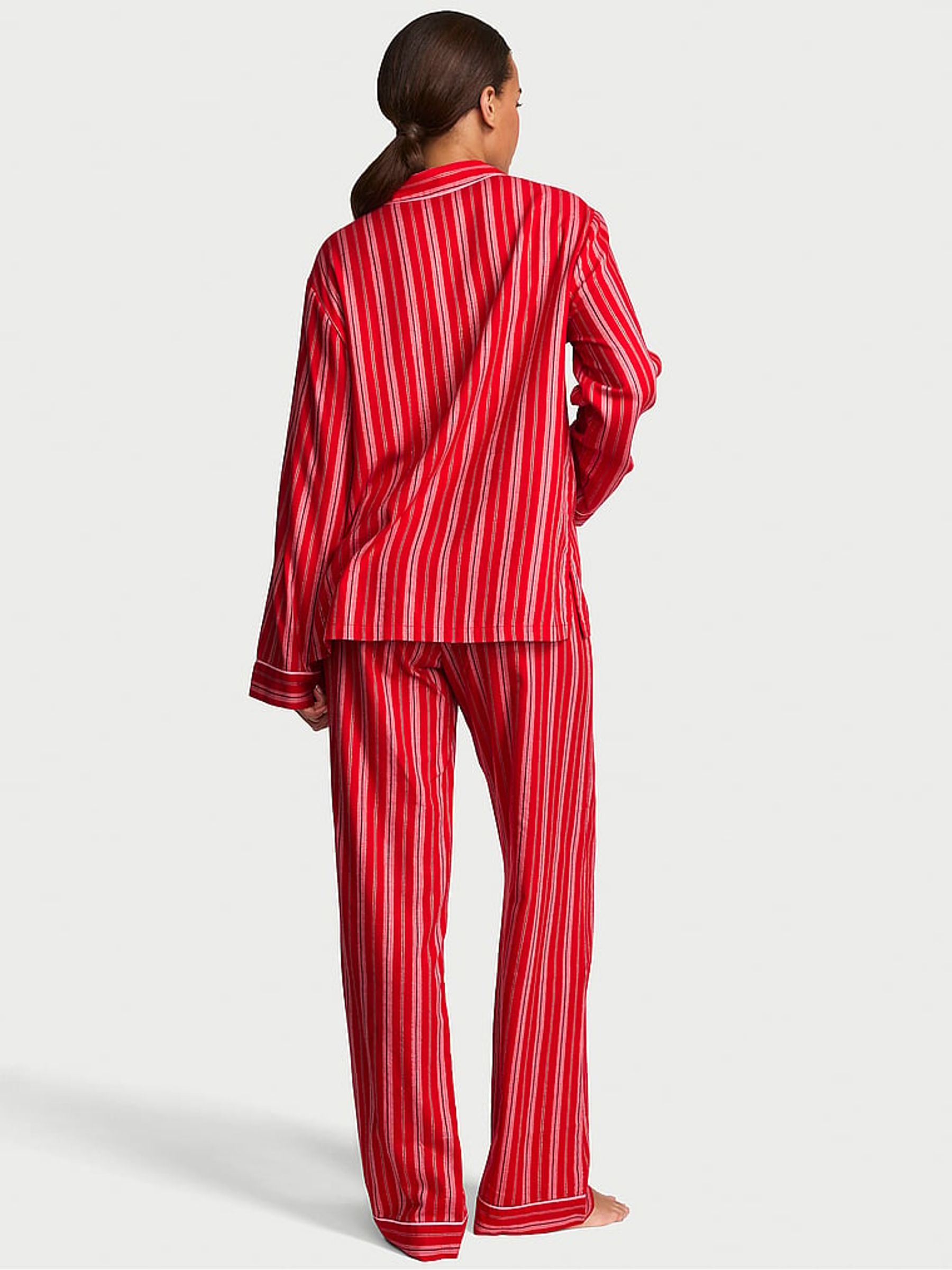 Christmas Red & Pink Stripe Flannel Long Pyjama Set - Image 2 of 2