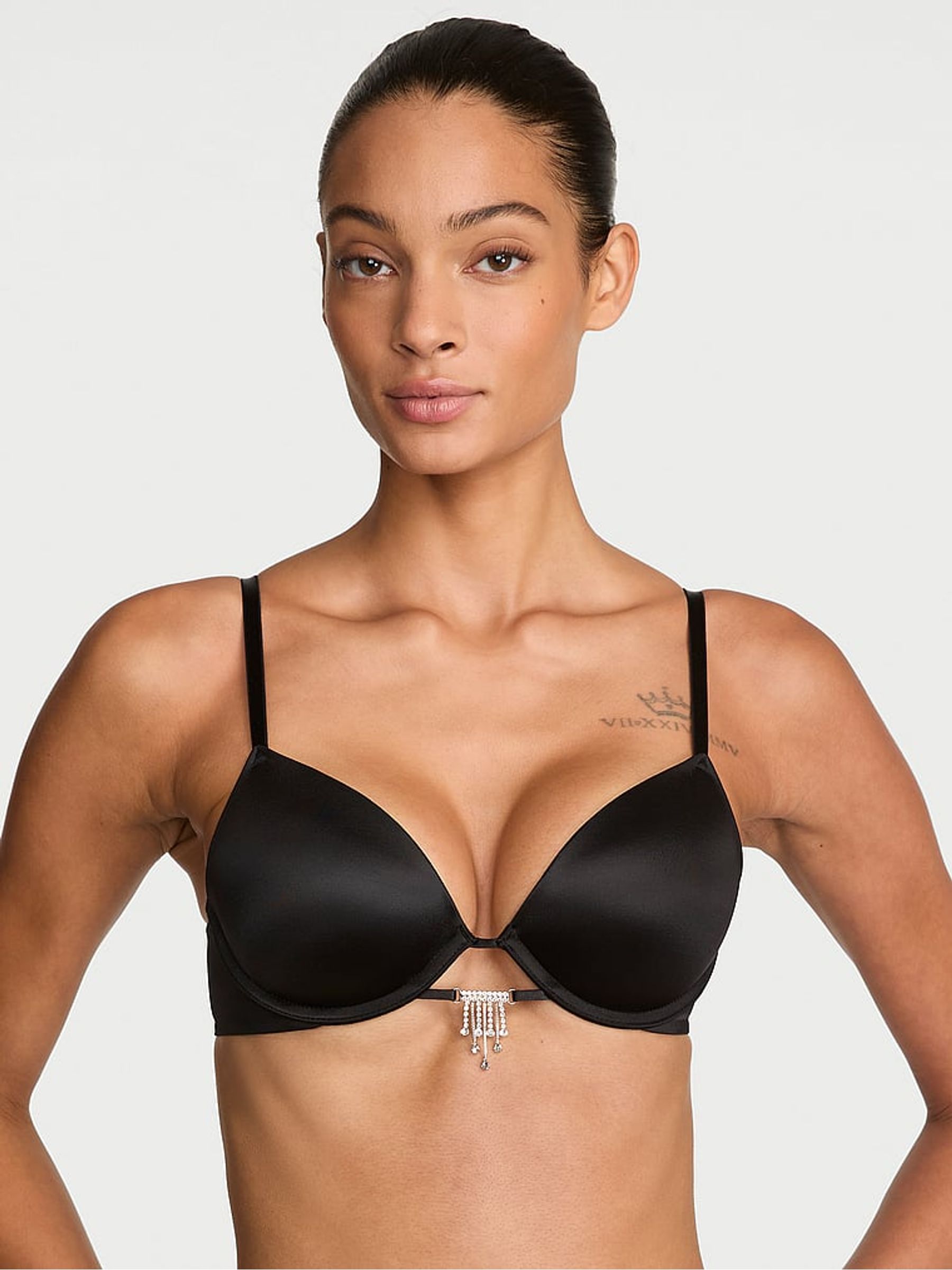 Black Push Up Shine Strap Angel Bra - Image 2 of 4