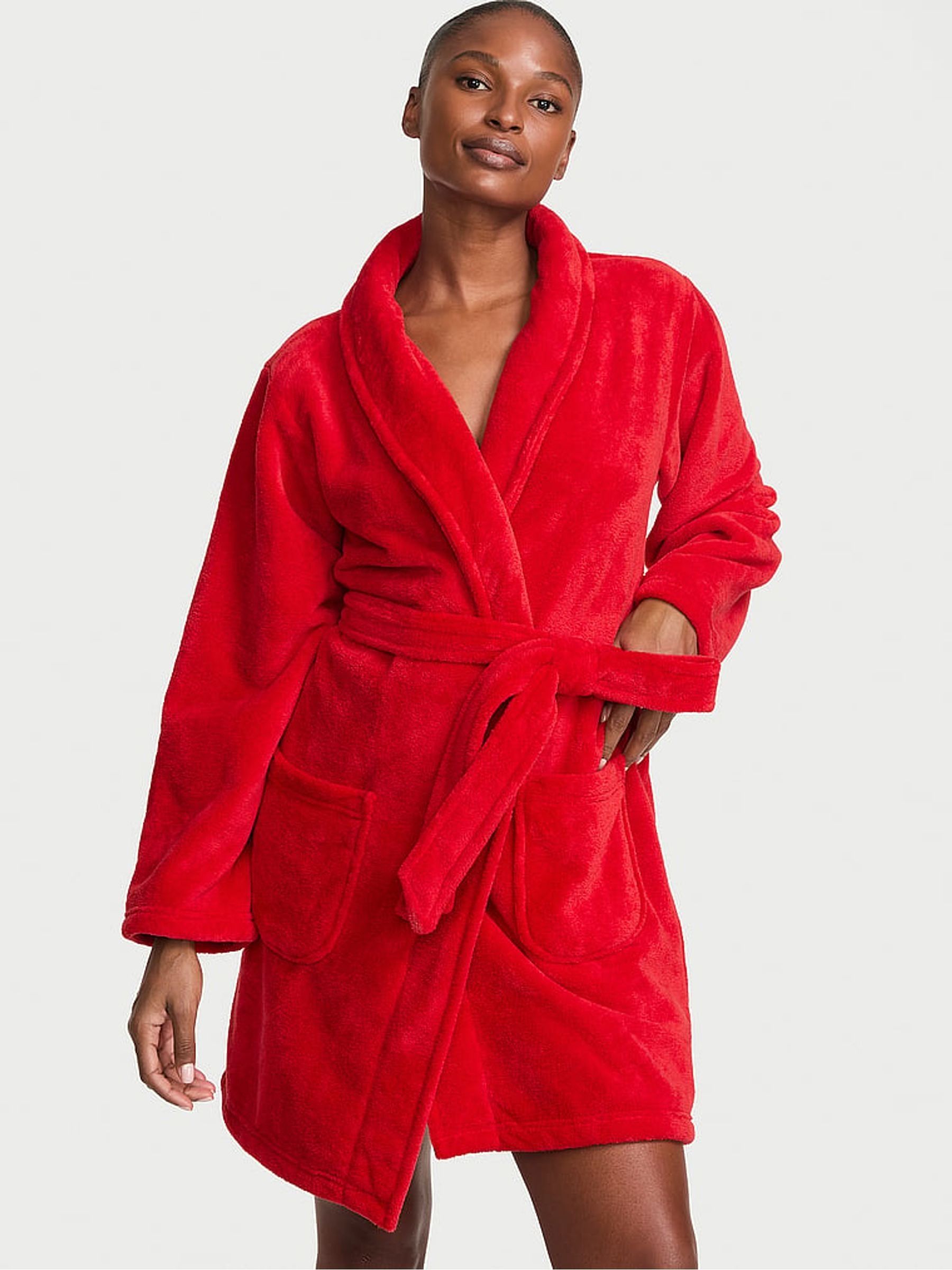 Lipstick Red Fluffy Short Dressing Gown - Image 2 of 3 Lipstick Red Fluffy Short Dressing Gown - Image 2 of 3