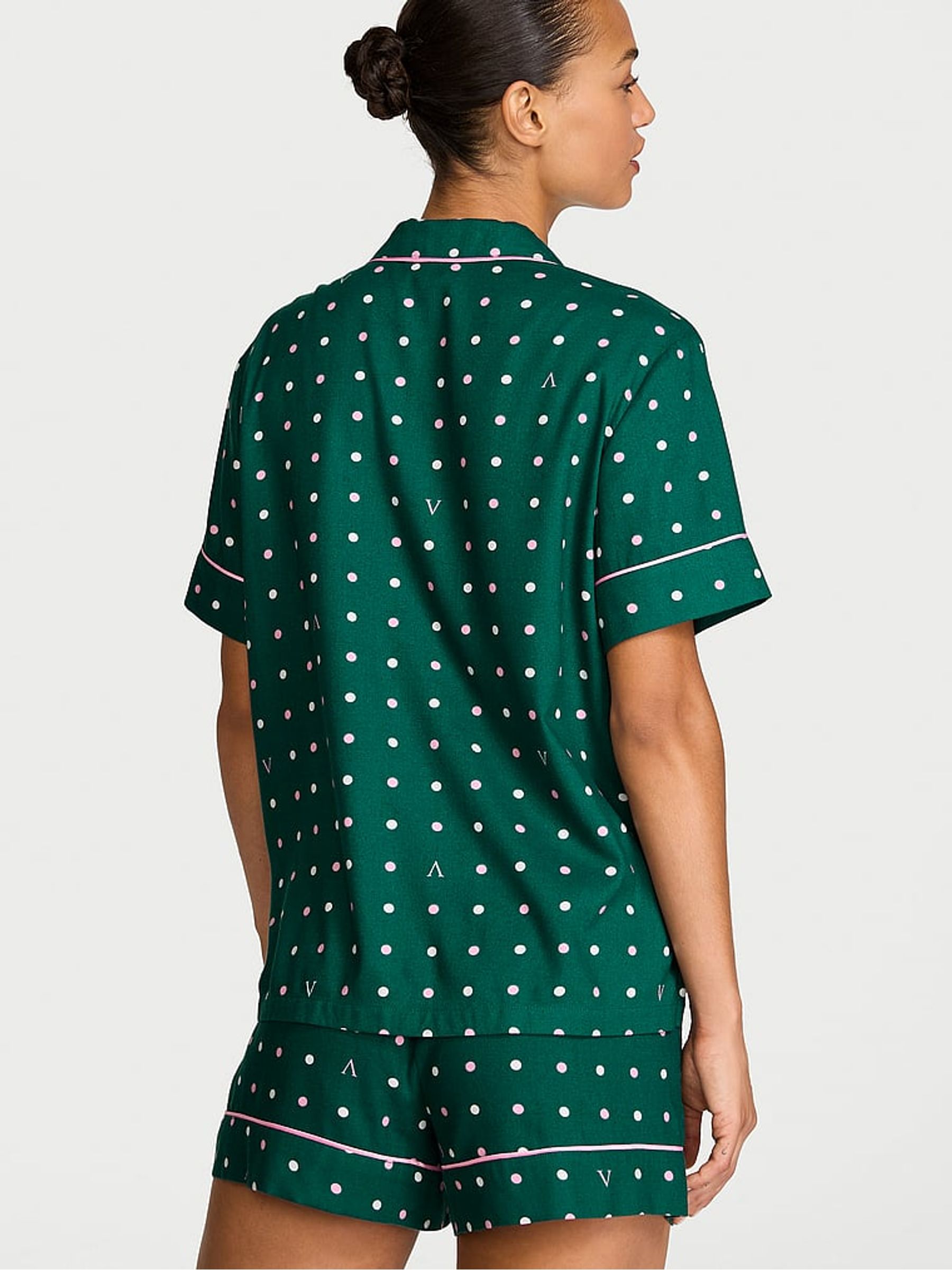 Green Polka Dot Flannel Shorts Pyjama Set - Image 2 of 2 Green Polka Dot Flannel Shorts Pyjama Set - Image 2 of 2