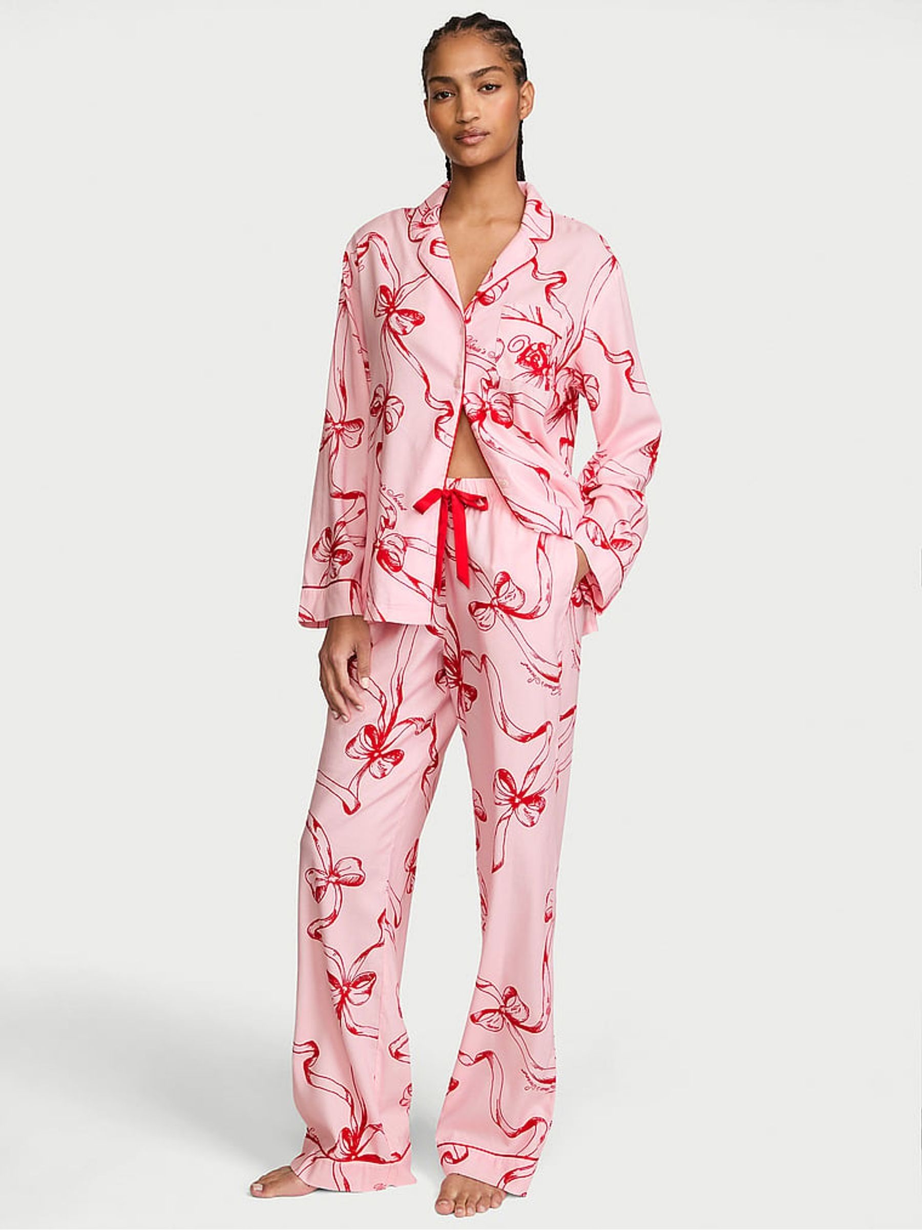 Angel Pink Bows Flannel Long Pyjama Set - Image 2 of 3