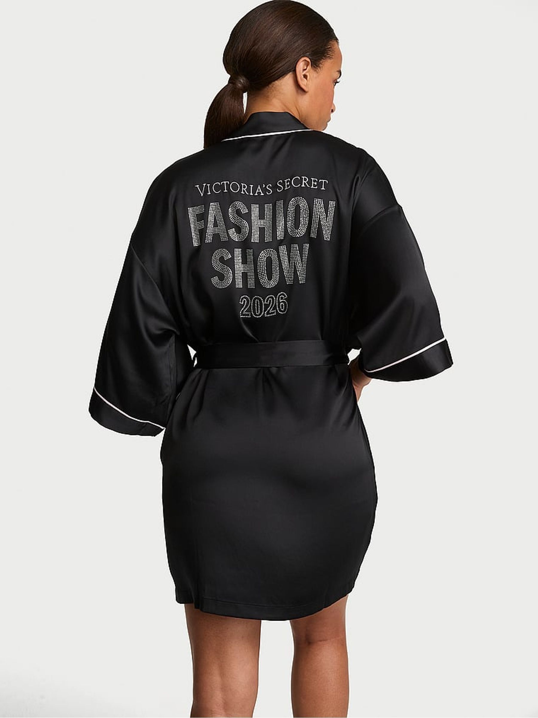 Fashion Show Black Satin Short Robe - Image 2 of 3