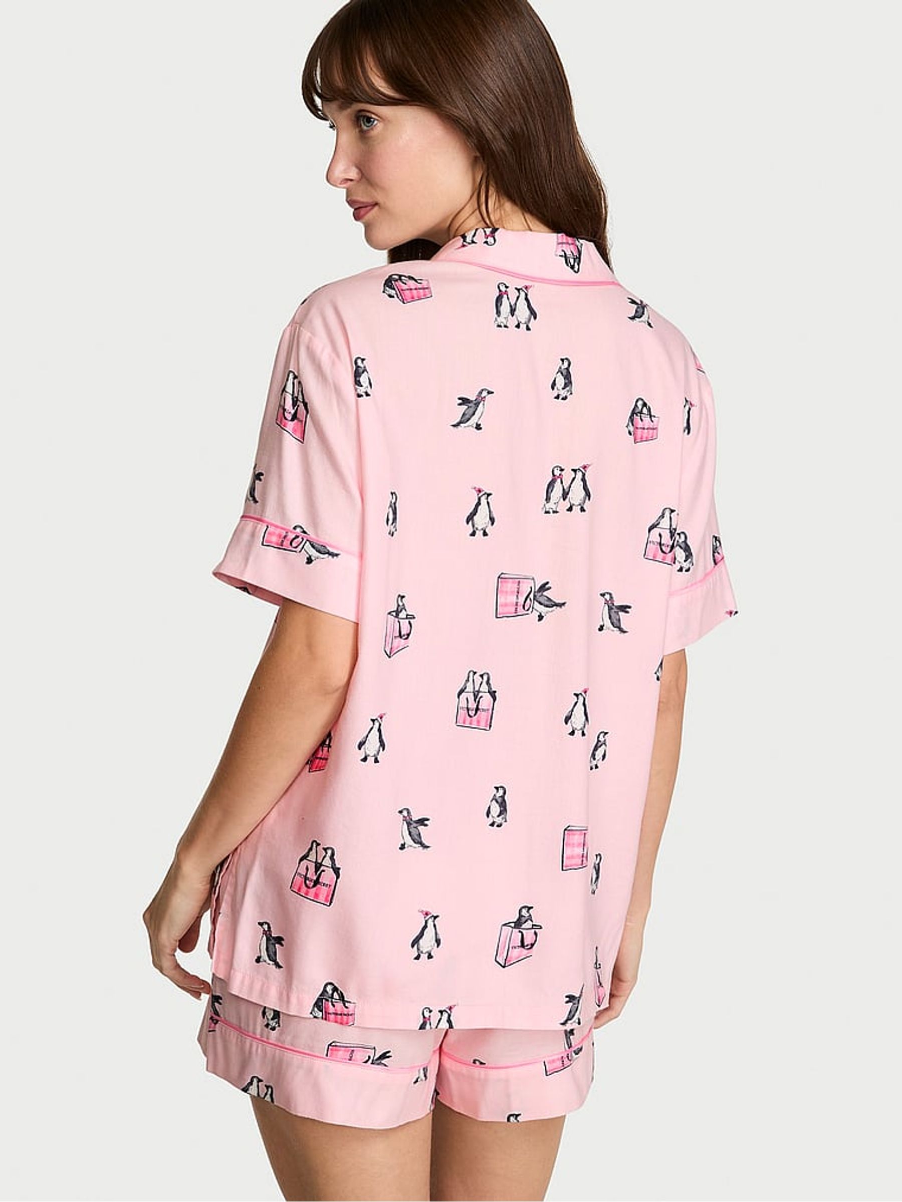 Christmas Pink Penguins Flannel Shorts Pyjama Set - Image 2 of 2
