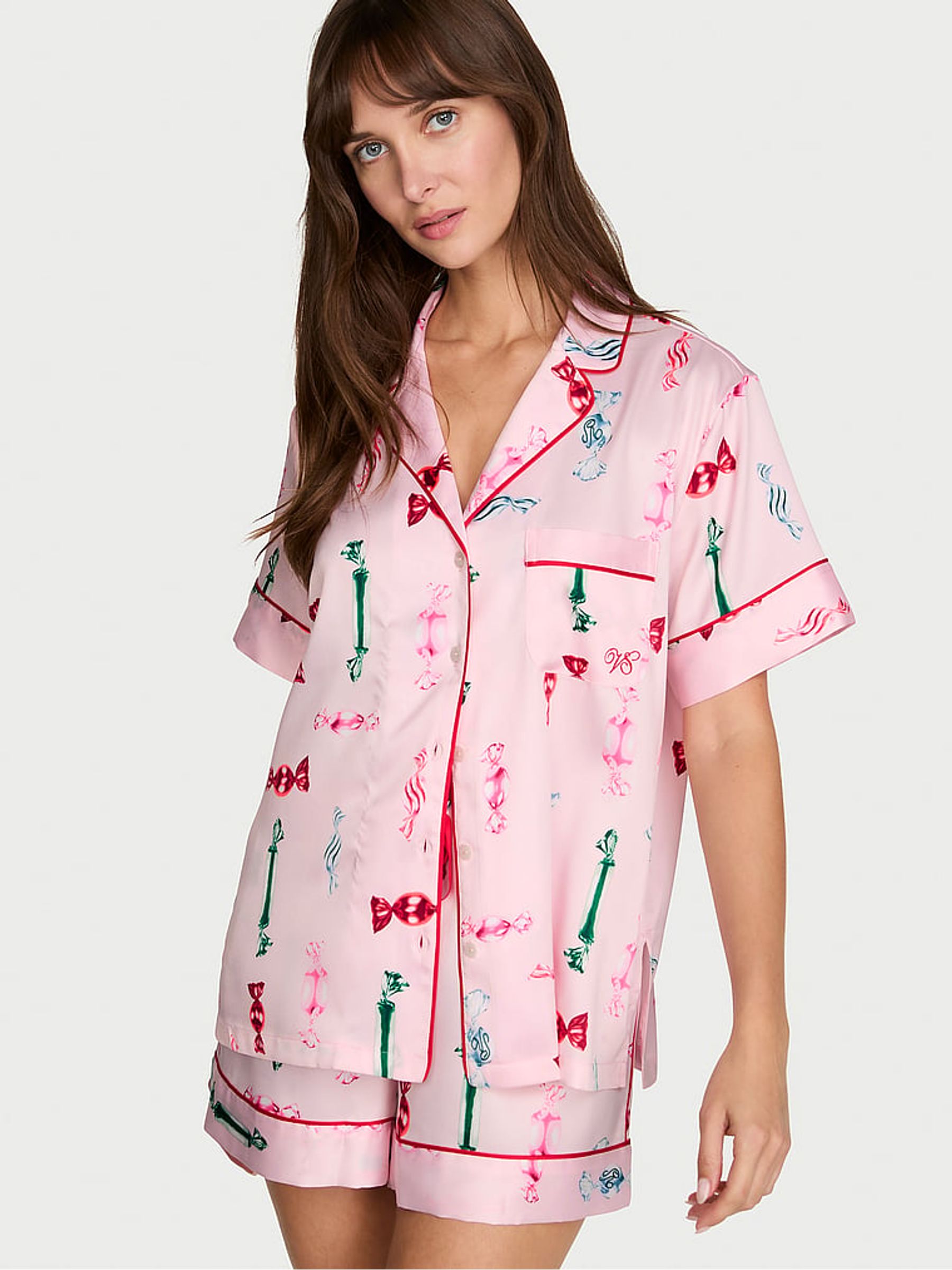 Angel Pink Candies Satin Short Pyjamas Set - Image 1 of 3 Angel Pink Candies Satin Short Pyjamas Set - Image 1 of 3