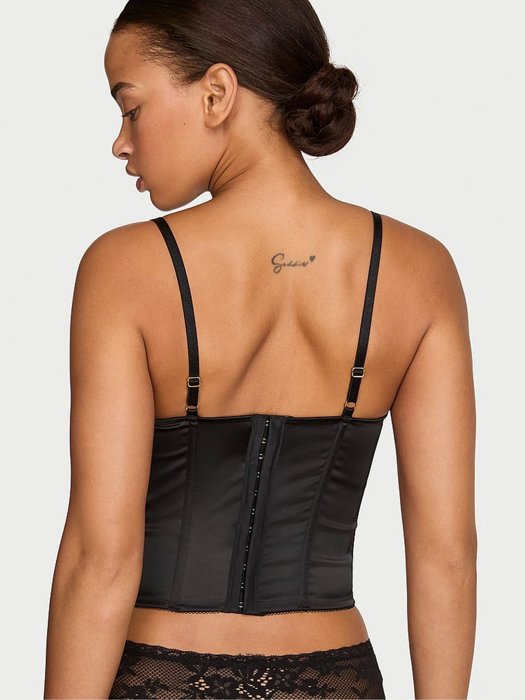 Black Satin Lace Trim Corset Top - Image 2 of 2 Black Satin Lace Trim Corset Top - Image 2 of 2