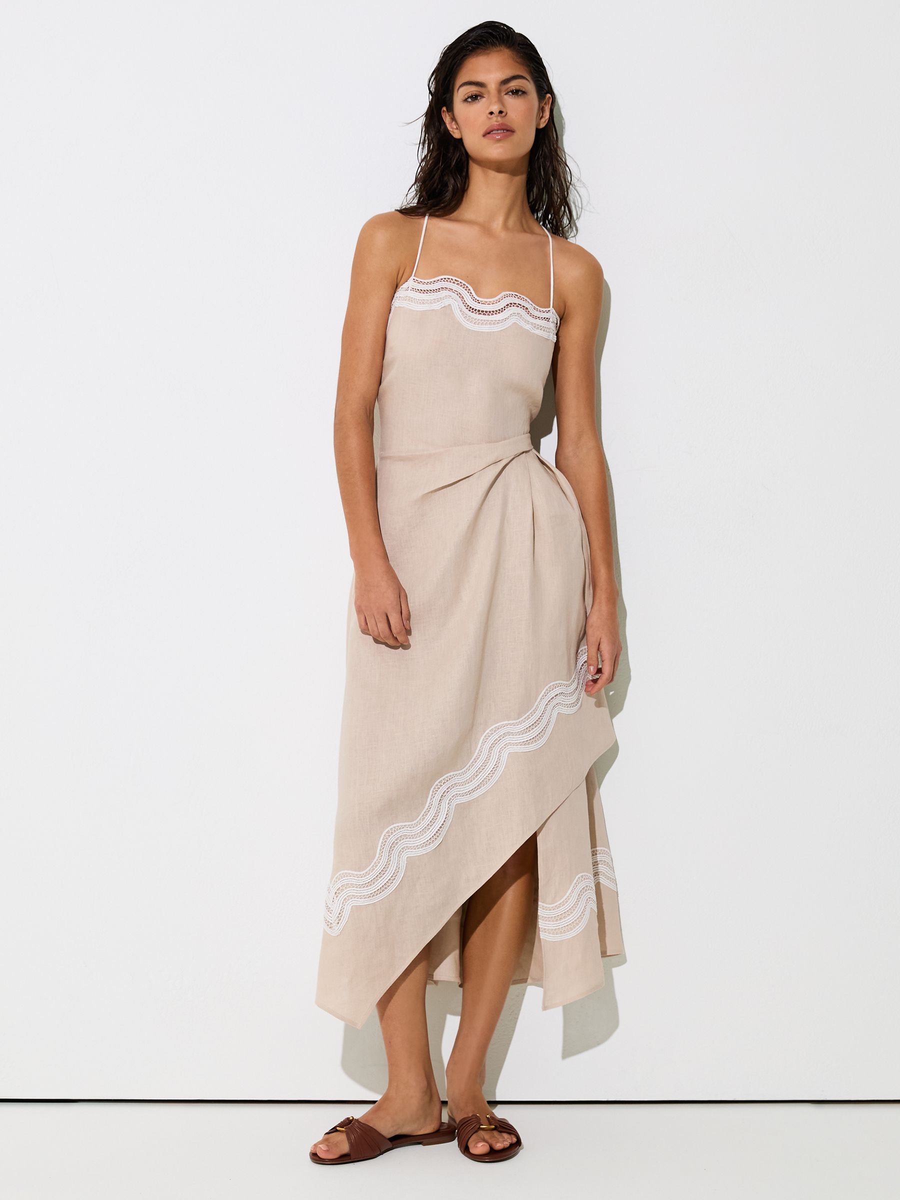 Linen Lace-Trim Beach Dress in Neutral - Image 1 of 6