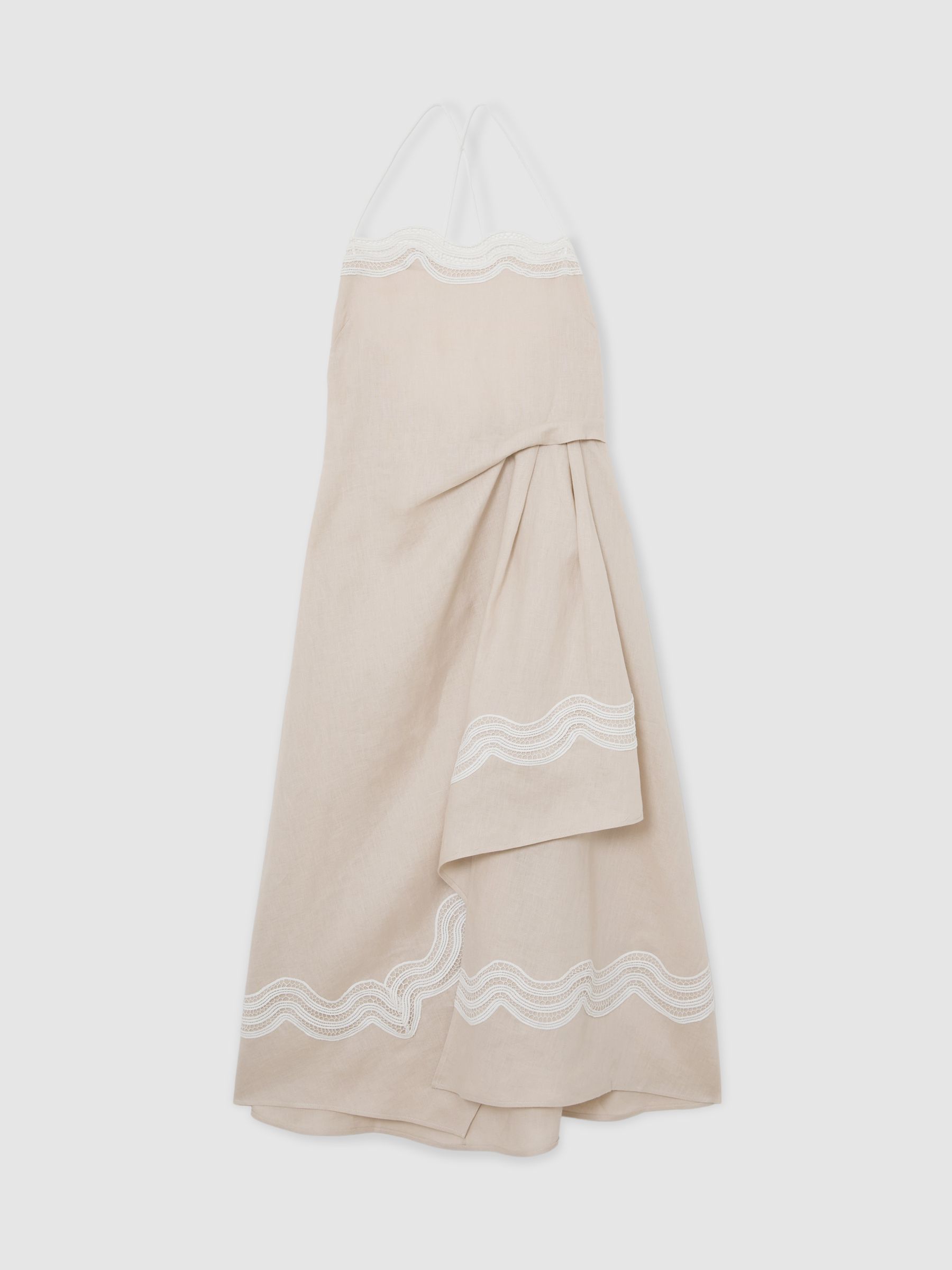 Linen Lace-Trim Beach Dress in Neutral - image 1