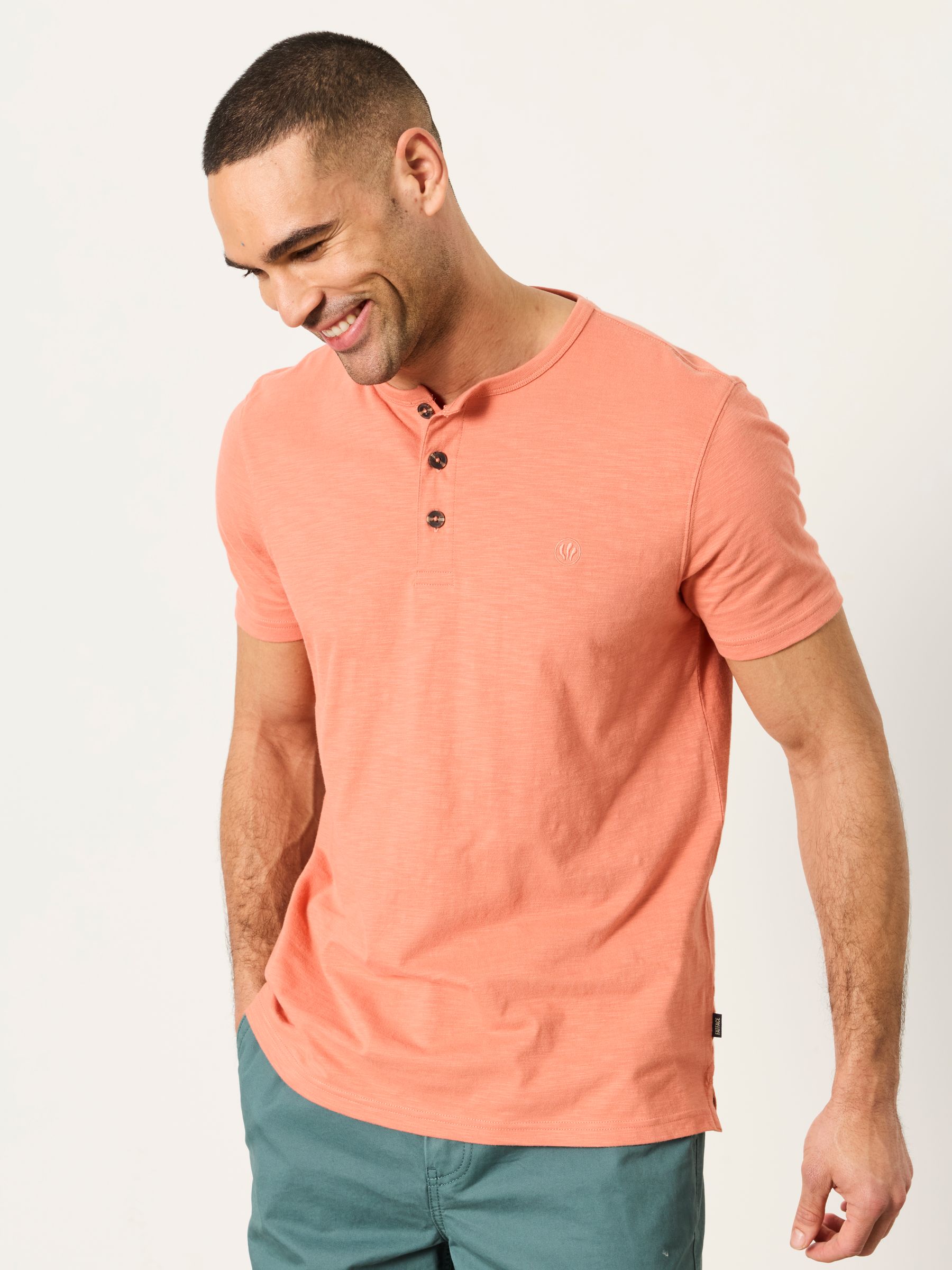 Coral Pink Short Sleeve Woodside Henley - Image 1 of 5 Coral Pink Short Sleeve Woodside Henley - Image 1 of 5
