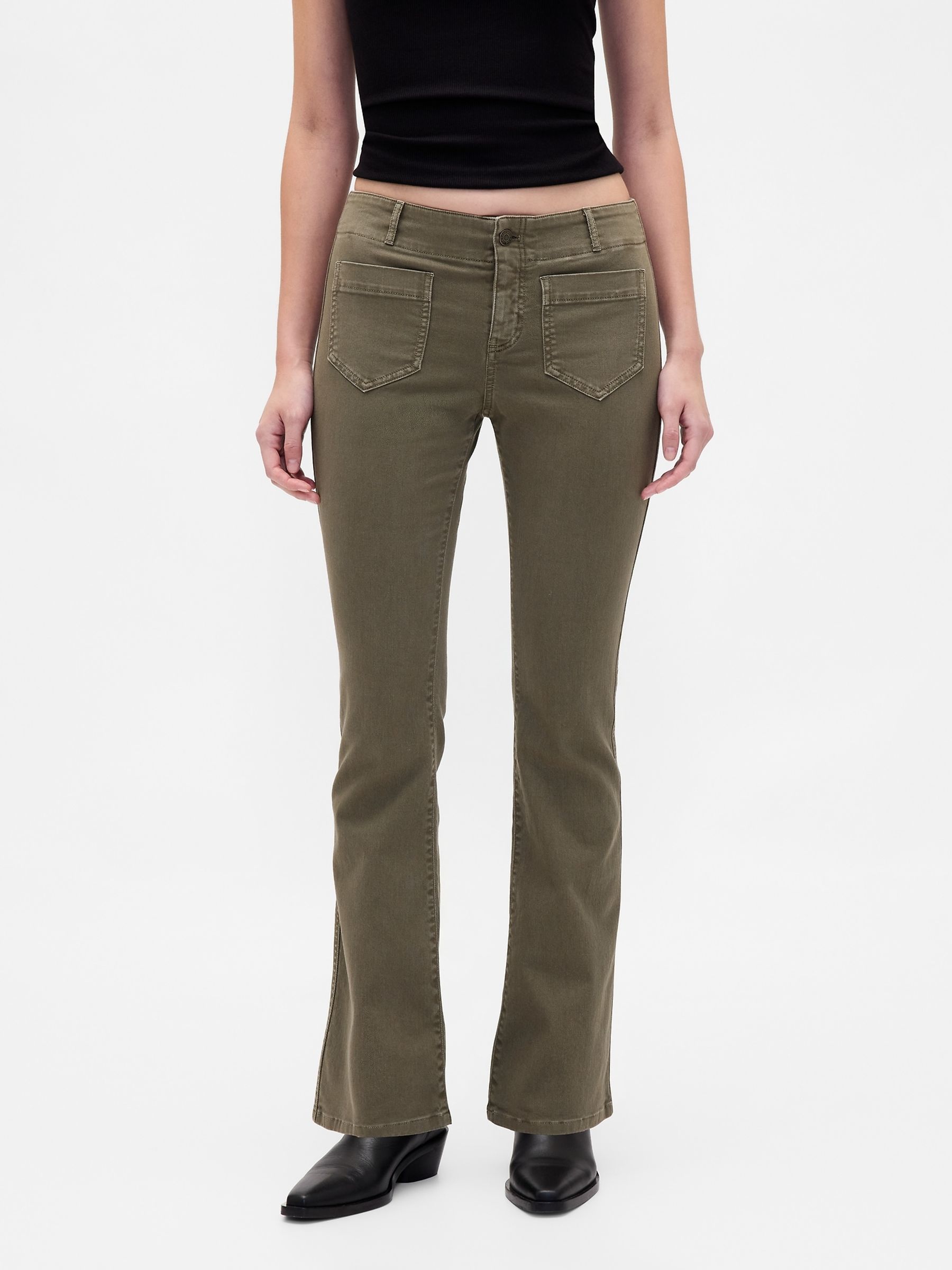 Khaki Green Low Waisted Twill Long and Lean Trousers - Image 1 of 6