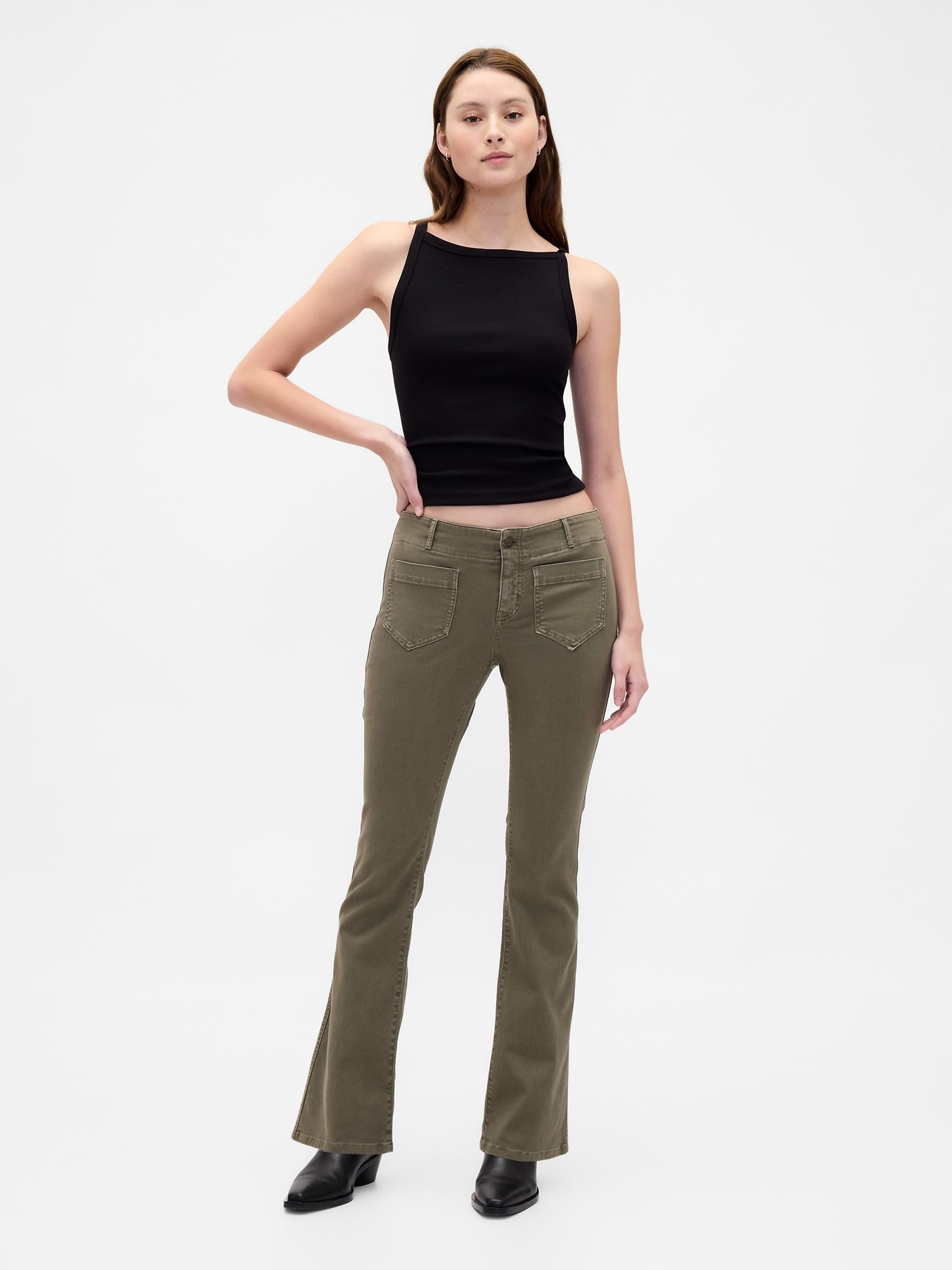 Khaki Green Low Waisted Twill Long and Lean Trousers - Image 3 of 6