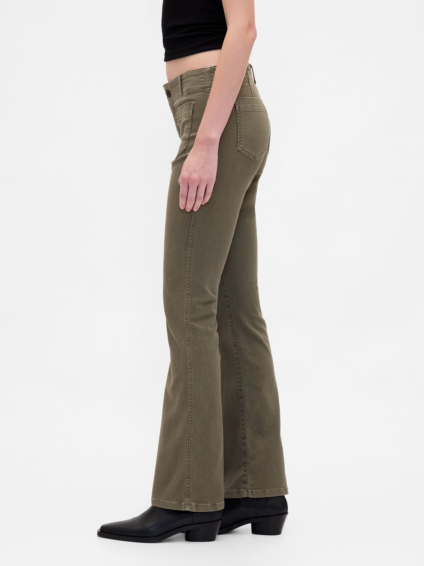 Khaki Green Low Waisted Twill Long and Lean Trousers - Image 4 of 6