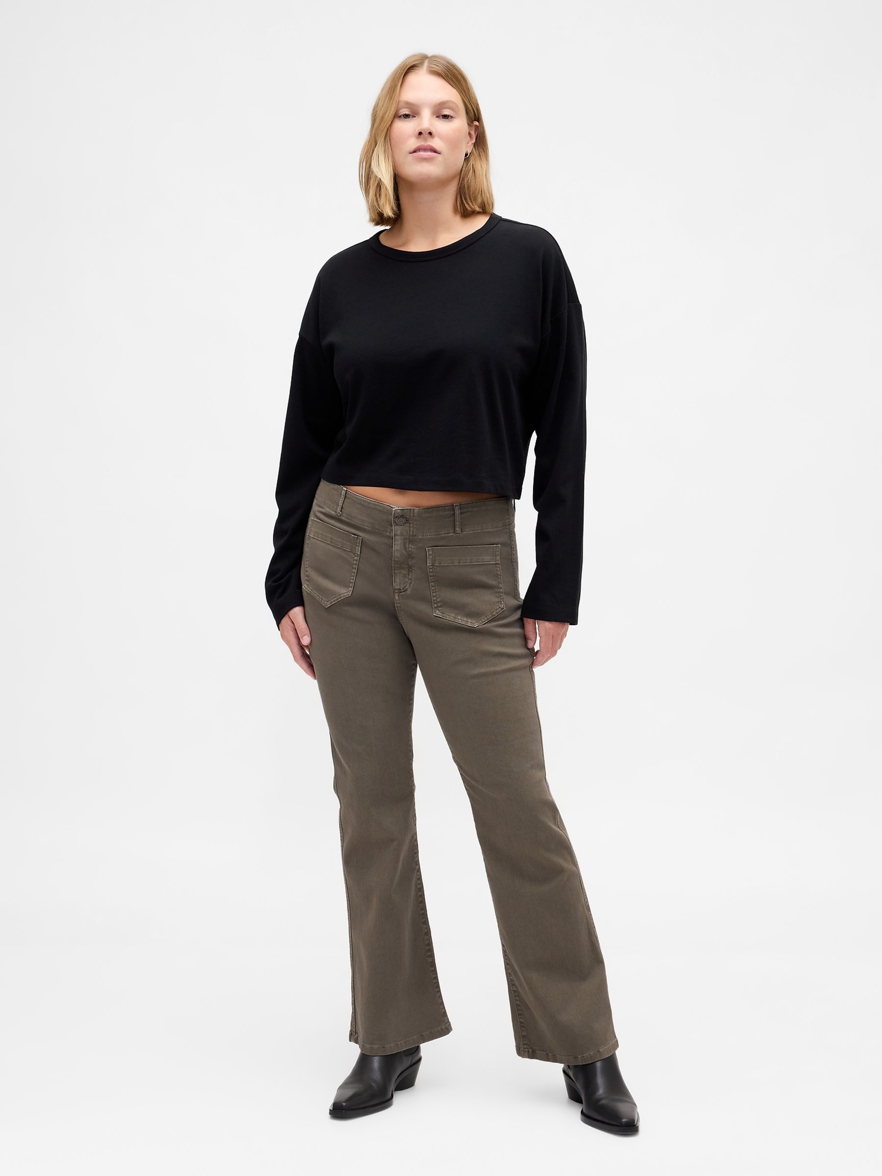 Khaki Green Low Waisted Twill Long and Lean Trousers - Image 5 of 6