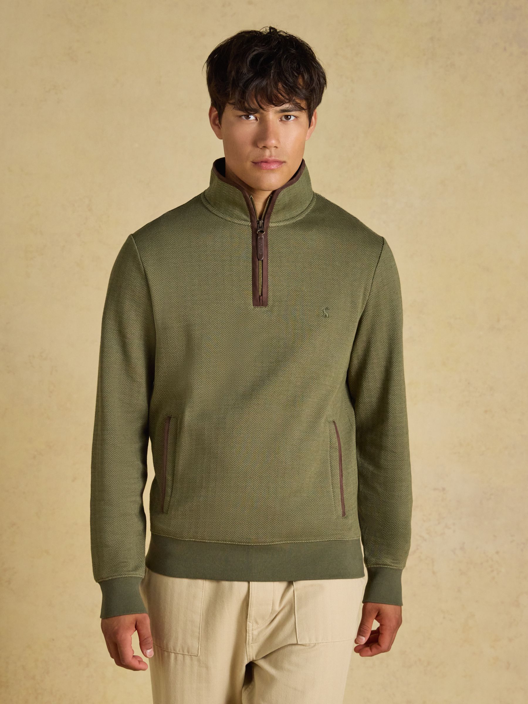 Green Herringbone Quarter Zip Sweatshirt - Image 2 of 8