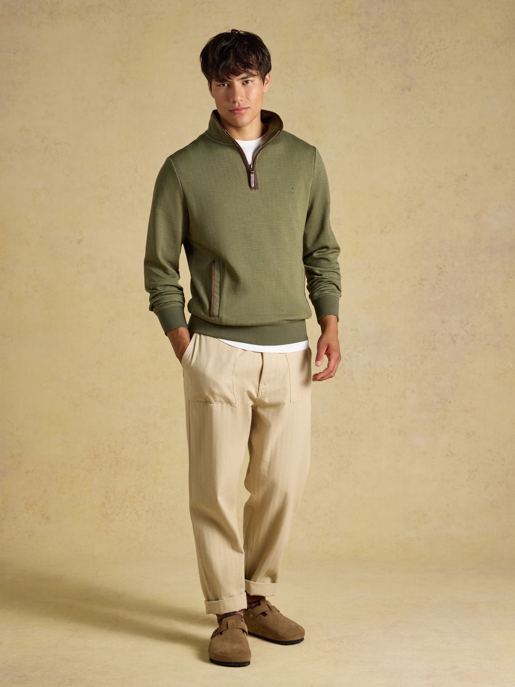 Green Herringbone Quarter Zip Sweatshirt - Image 4 of 8