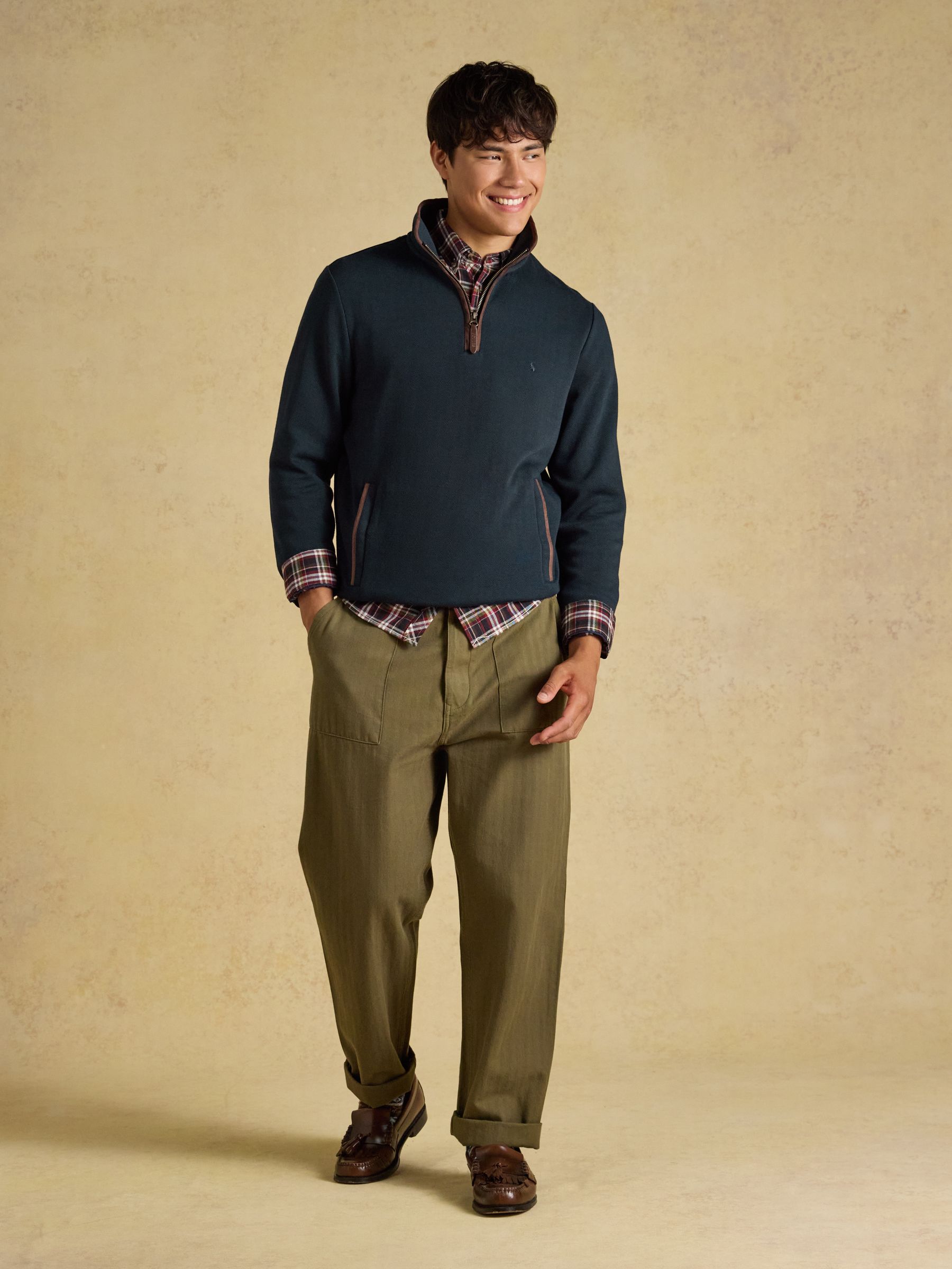 Navy Herringbone Quarter Zip Sweatshirt - Image 3 of 7